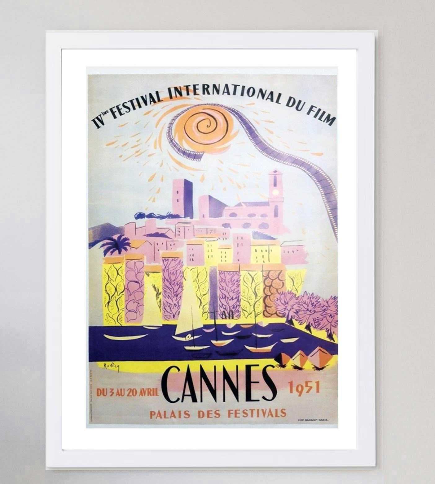 French 1951 Cannes Film Festival Original Vintage Poster For Sale