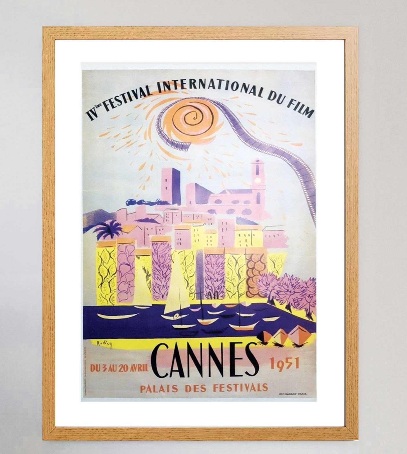 Affiche vintage d'origine du Festival du film de Cannes, 1951 Bon état - En vente à Winchester, GB