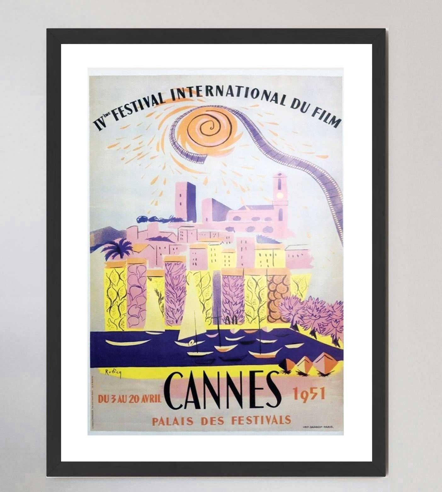 Mid-20th Century 1951 Cannes Film Festival Original Vintage Poster For Sale