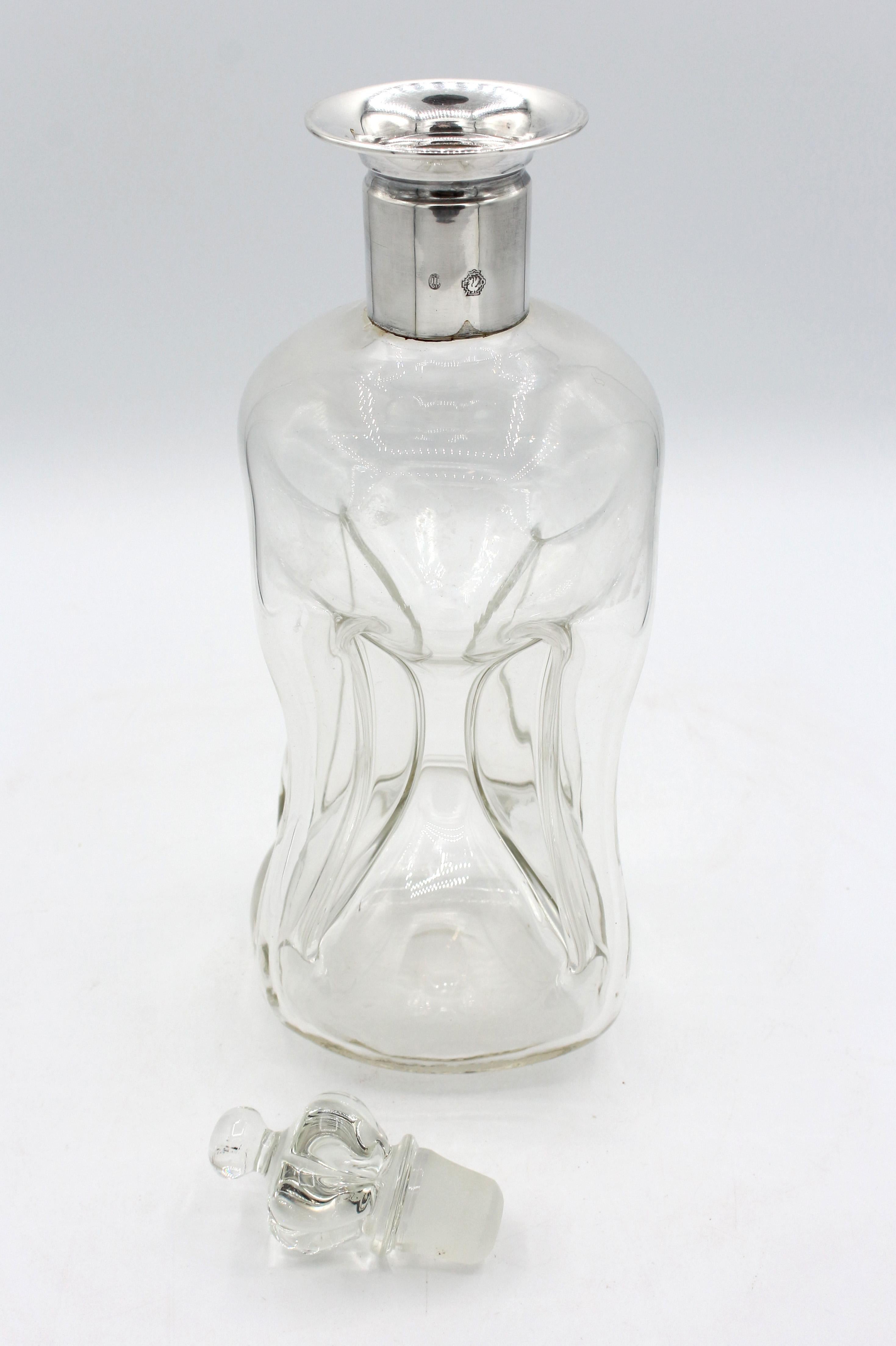 Mid-Century Modern 1951 Danish Blown Glass & Silver Decanter by E. Dragsted For Sale