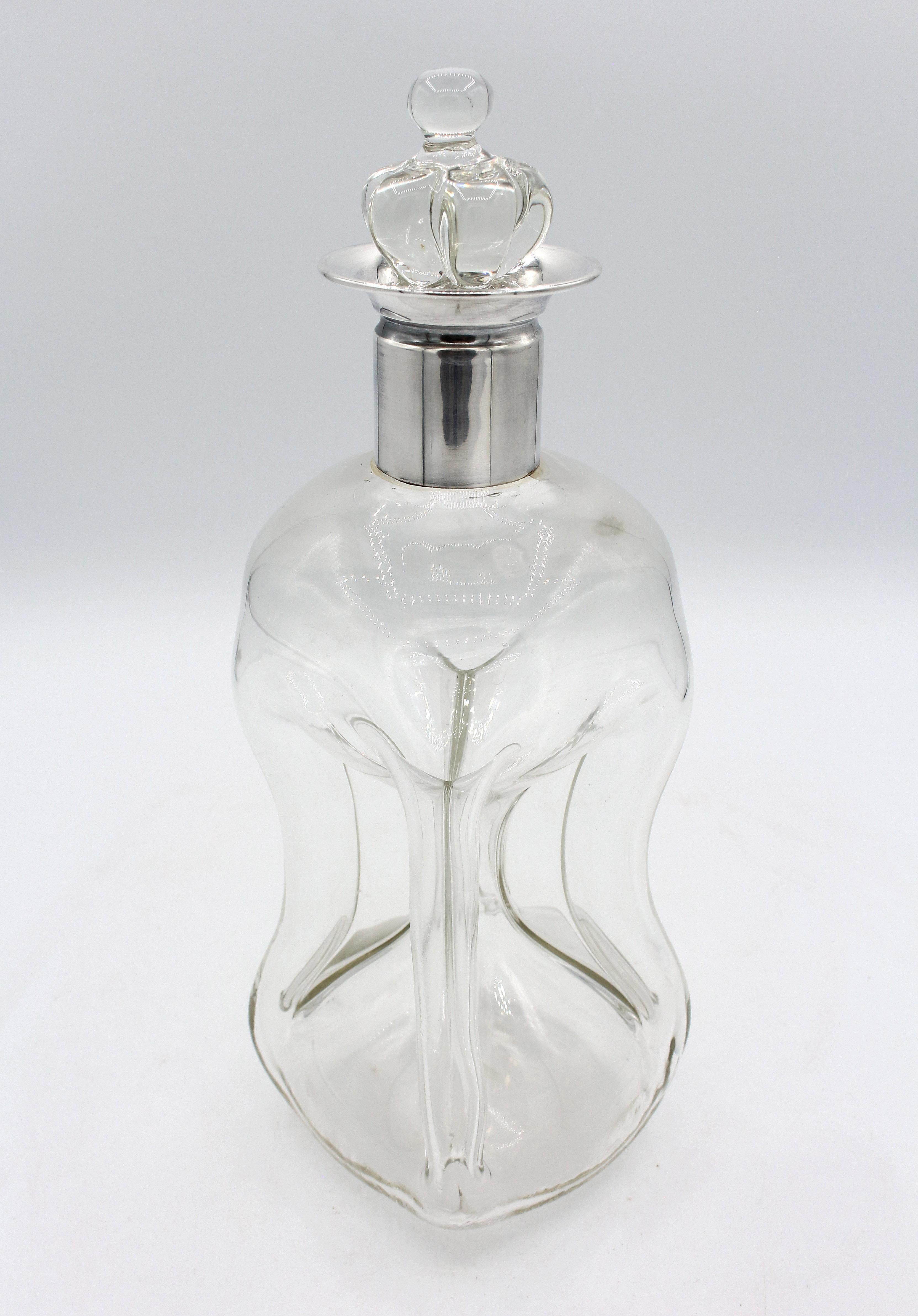 1951 Danish Blown Glass & Silver Decanter by E. Dragsted In Good Condition For Sale In Chapel Hill, NC