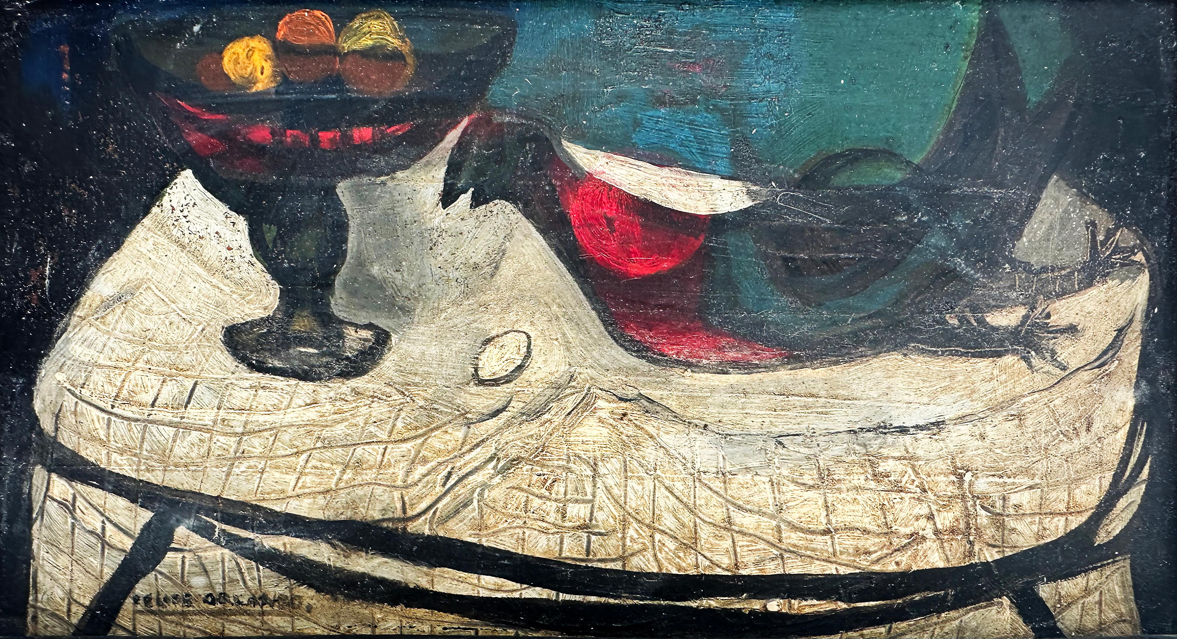 1951 Felipe Orlando, kubanisches Ölgemälde „Bodegon“, signiert und datiert 

Zum Verkauf angeboten wird eine seltene Ölgemälde auf Panel von der renommierten kubanischen Künstler Felipe Orlando (1911-2001) mit dem Titel 