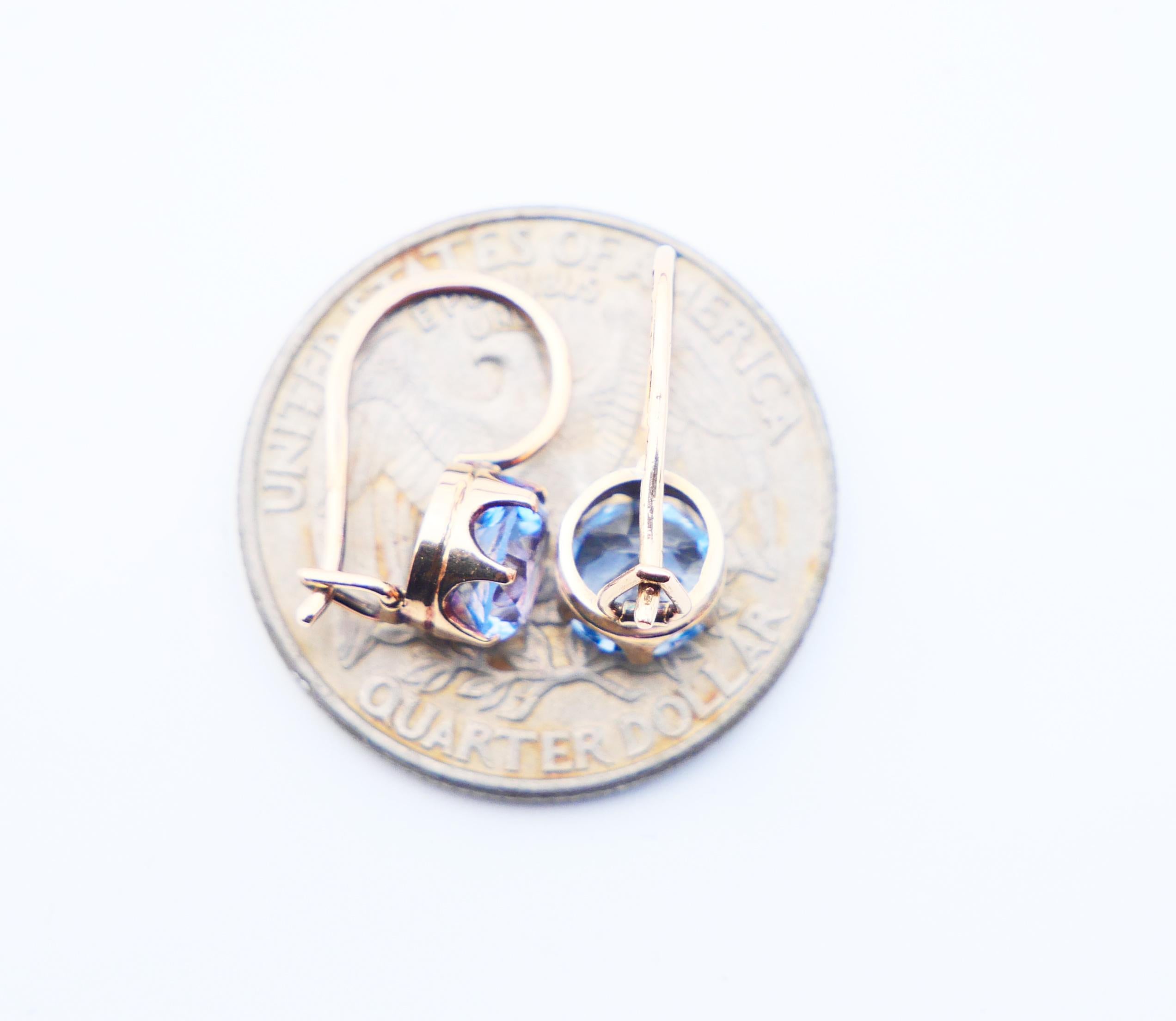 1951 Finish Earrings Blue Spinel solid 14K Rose Gold / 1.73gr For Sale 2