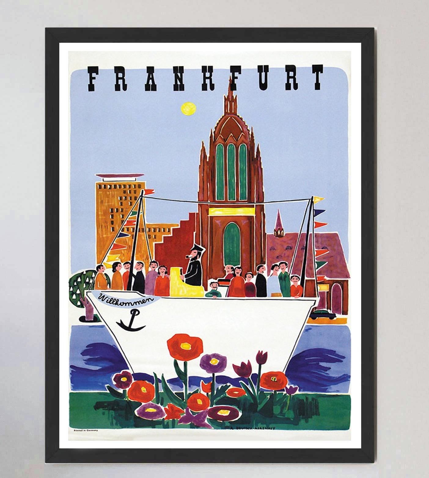 1951 Frankfurt – Willkommen, Original-Vintage-Poster (Mitte des 20. Jahrhunderts) im Angebot