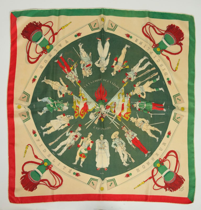 HERMES Calle 90 silk The Gloire of Gville: The Battle of Hastings scarf Painting Green multicolor