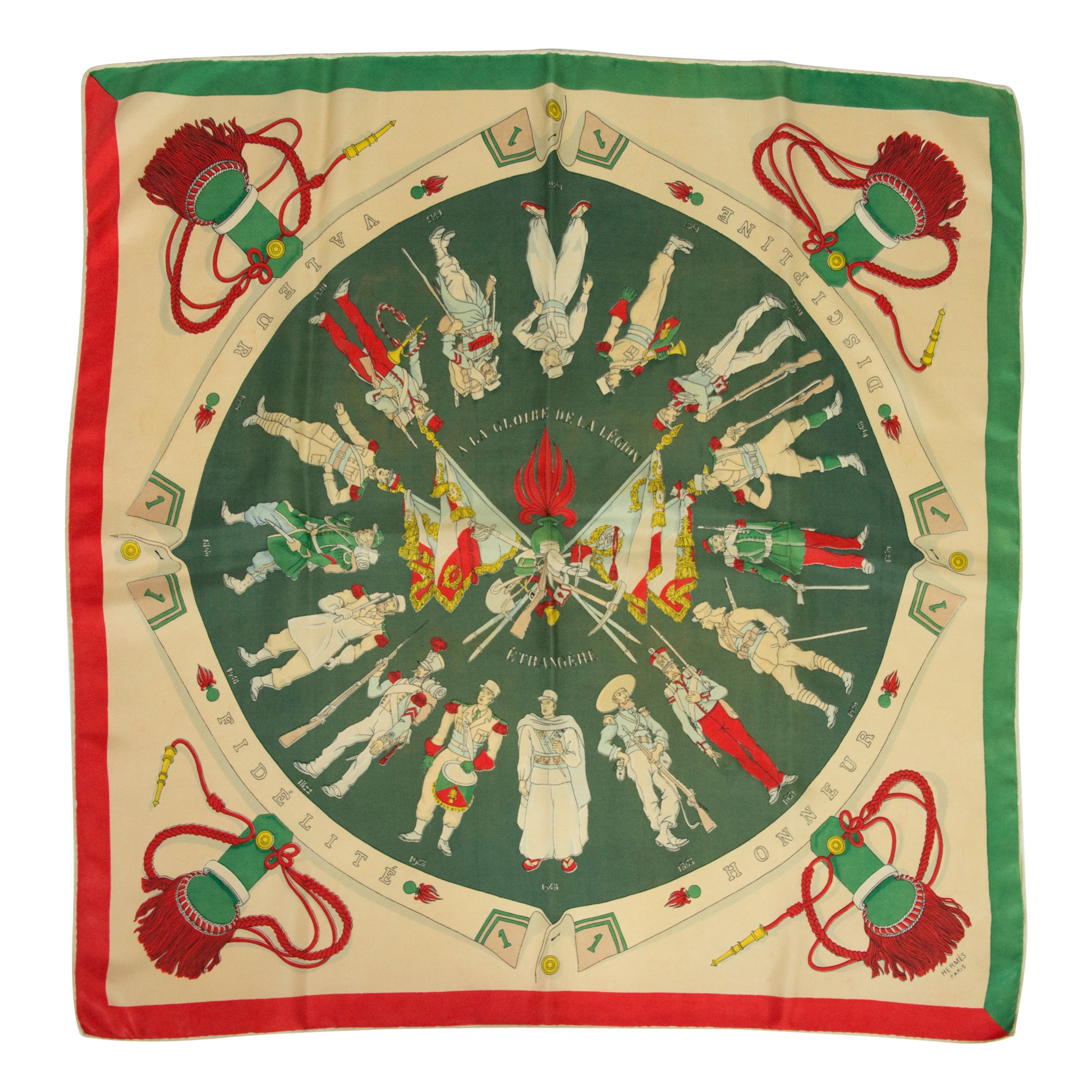 1951 Hermes "A La Gloire De La Légion Etrangère" Silk Twill Carre Scarf