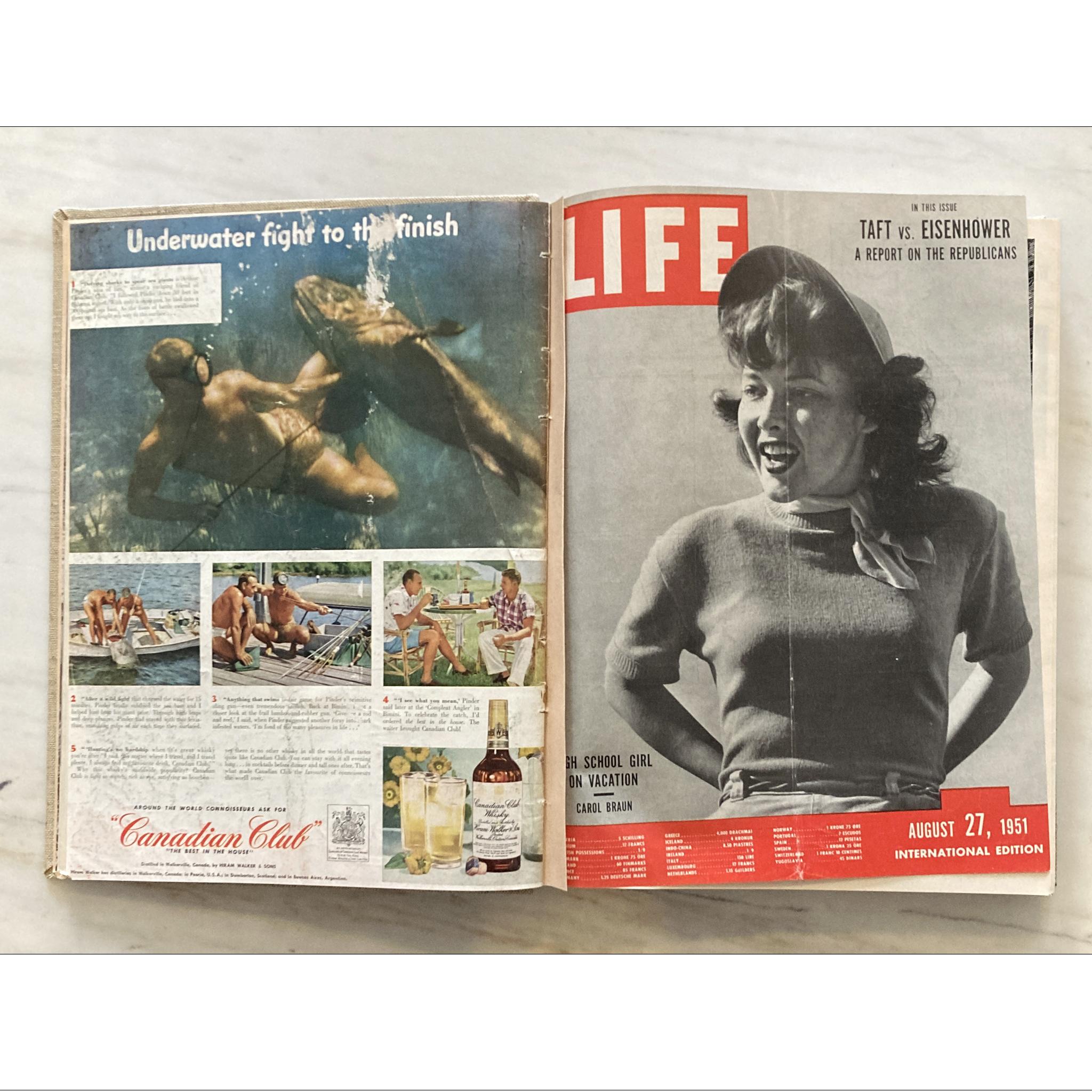 20th Century 1951 Life Magazines Bound Volume, Incl Queen Elizabeth Issue, Aug-Dec, 11 Issues For Sale