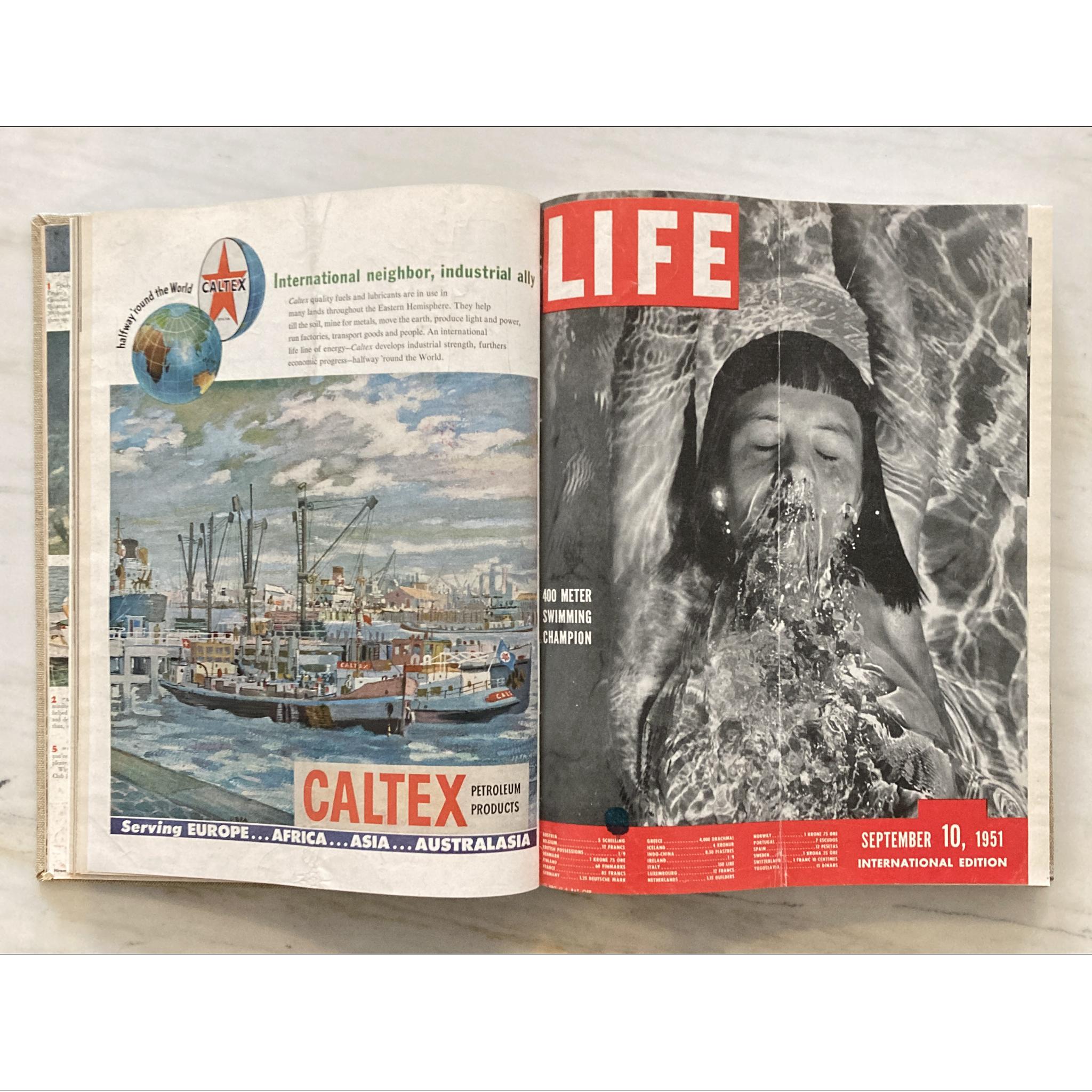 Papier 1951 Life Magazines Bound Volume, Incl Queen Elizabeth Issue, Aug-Dec, 11 numéros en vente