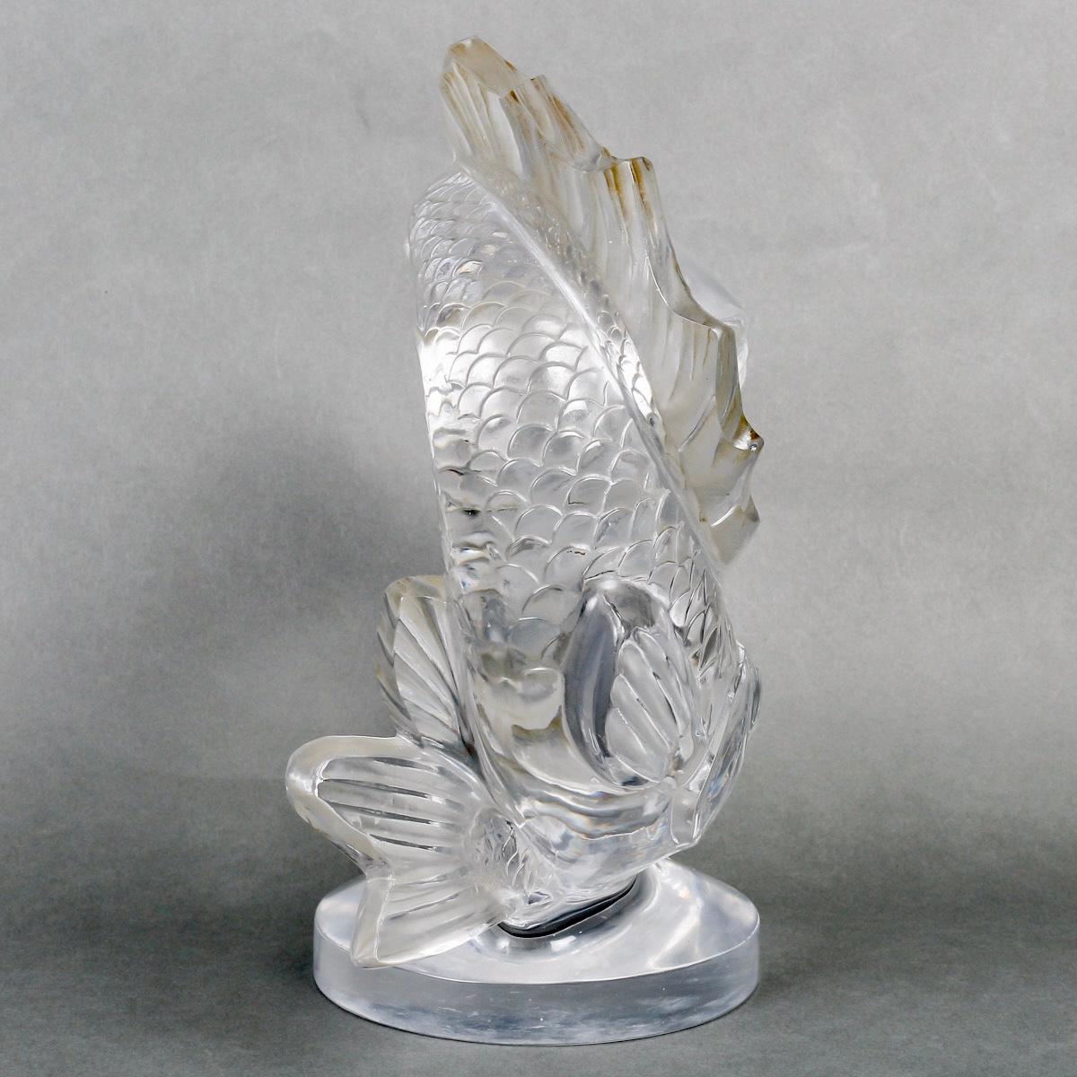 1951 Marc Lalique - Sculpture Deux Poissons Fishes Crystal In Good Condition In Boulogne Billancourt, FR