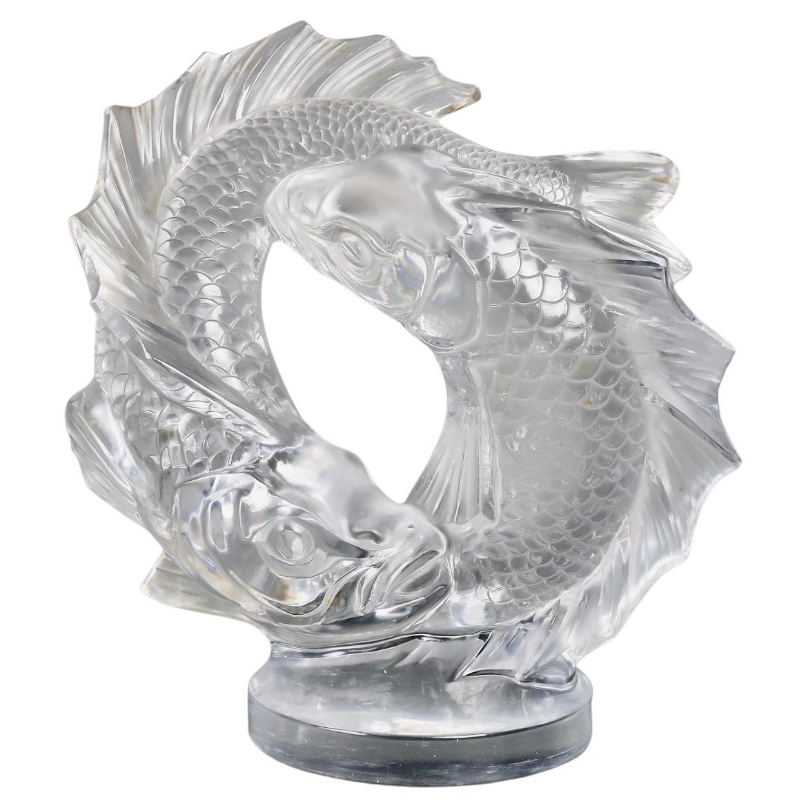 1951 Marc Lalique - Sculpture Deux Poissons Fishes Crystal