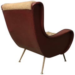 1951, Marco Zanusso for Arflex, Senior Chair in Red Faux Leather and Gone Fabric