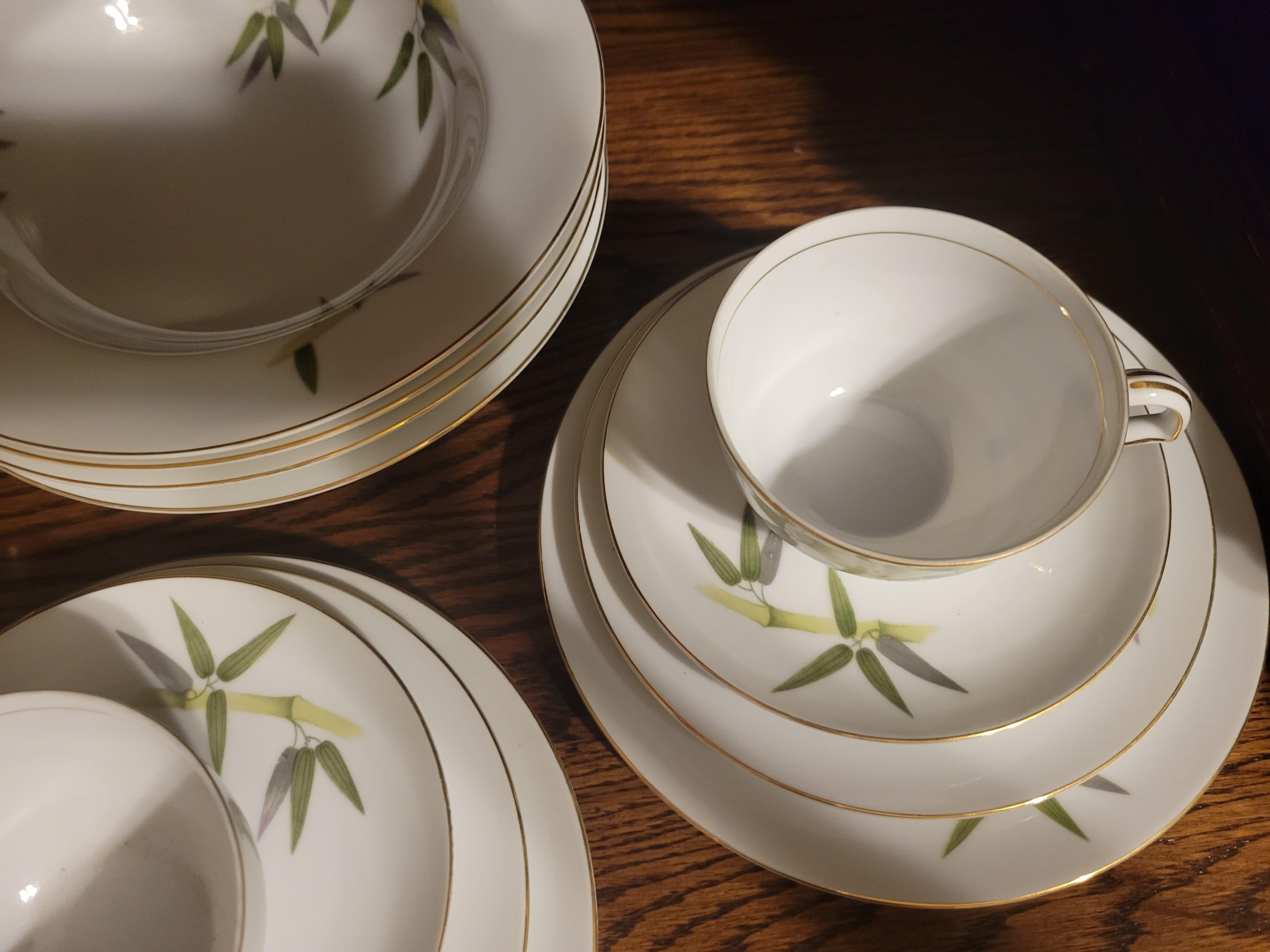 20th Century 1951 Narumi Japan 'Spring Bamboo' Fine China Set - 24 pieces plus replacements  For Sale