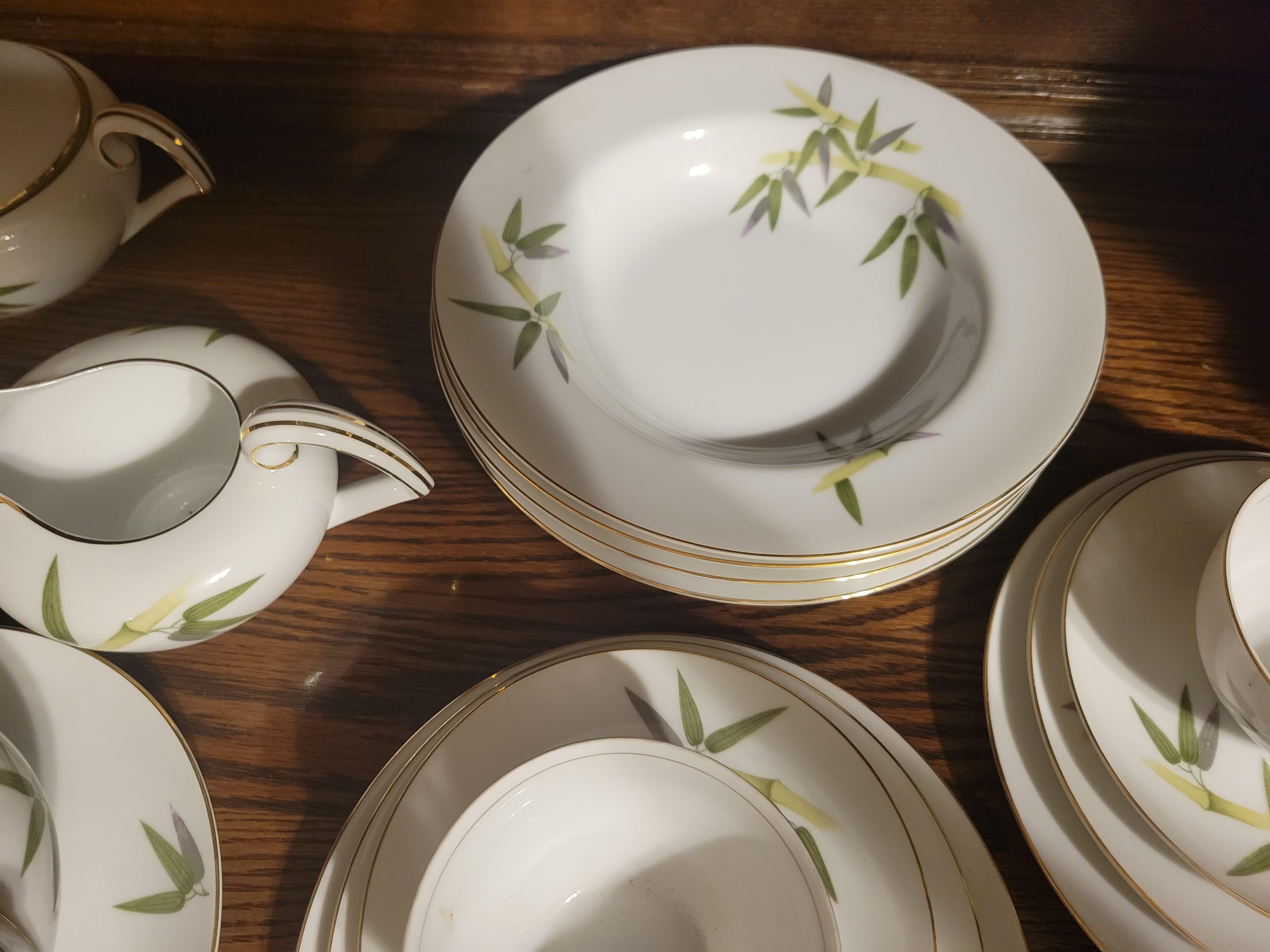 Porcelain 1951 Narumi Japan 'Spring Bamboo' Fine China Set - 24 pieces plus replacements  For Sale
