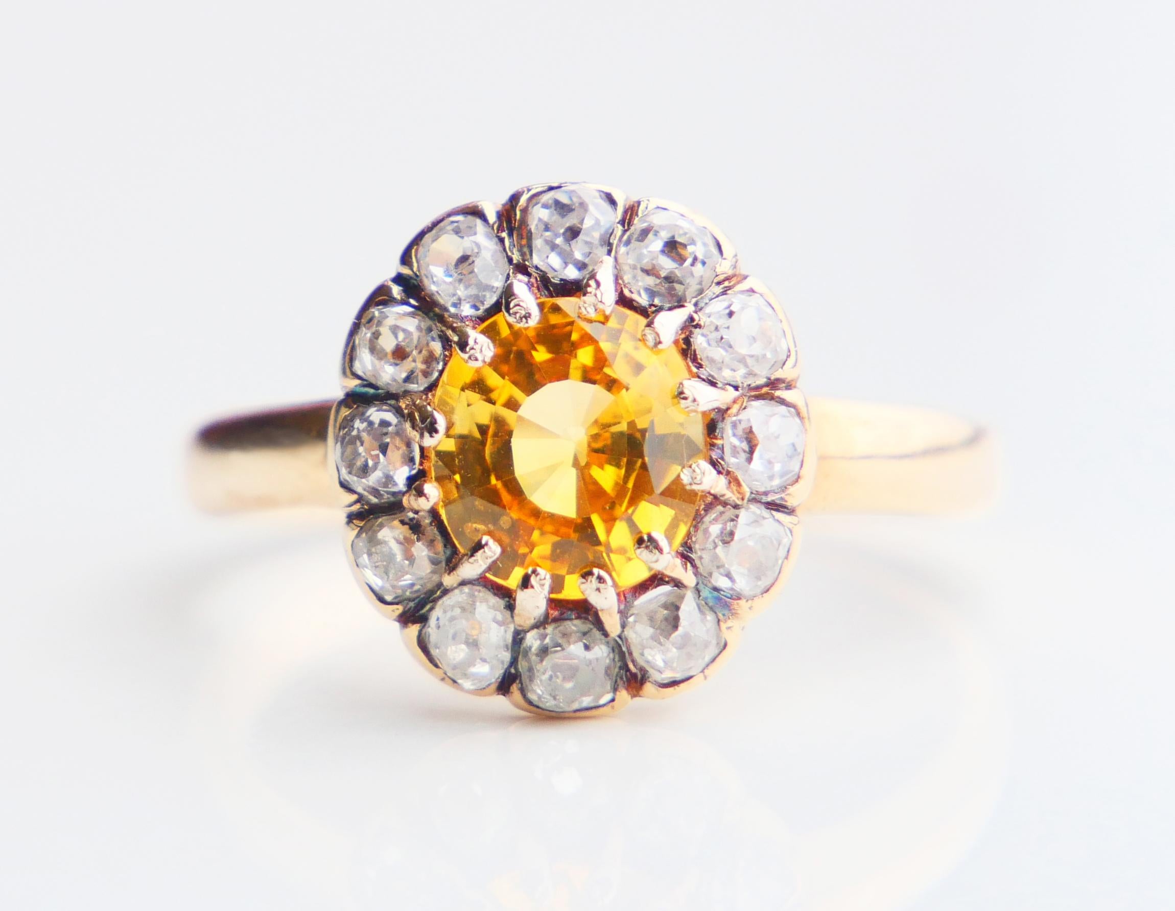 1951 Ring natural 1.75ct Yellow Sapphire 1ctw Diamonds 18K Gold ØUS7.25 / 4.25gr For Sale 7