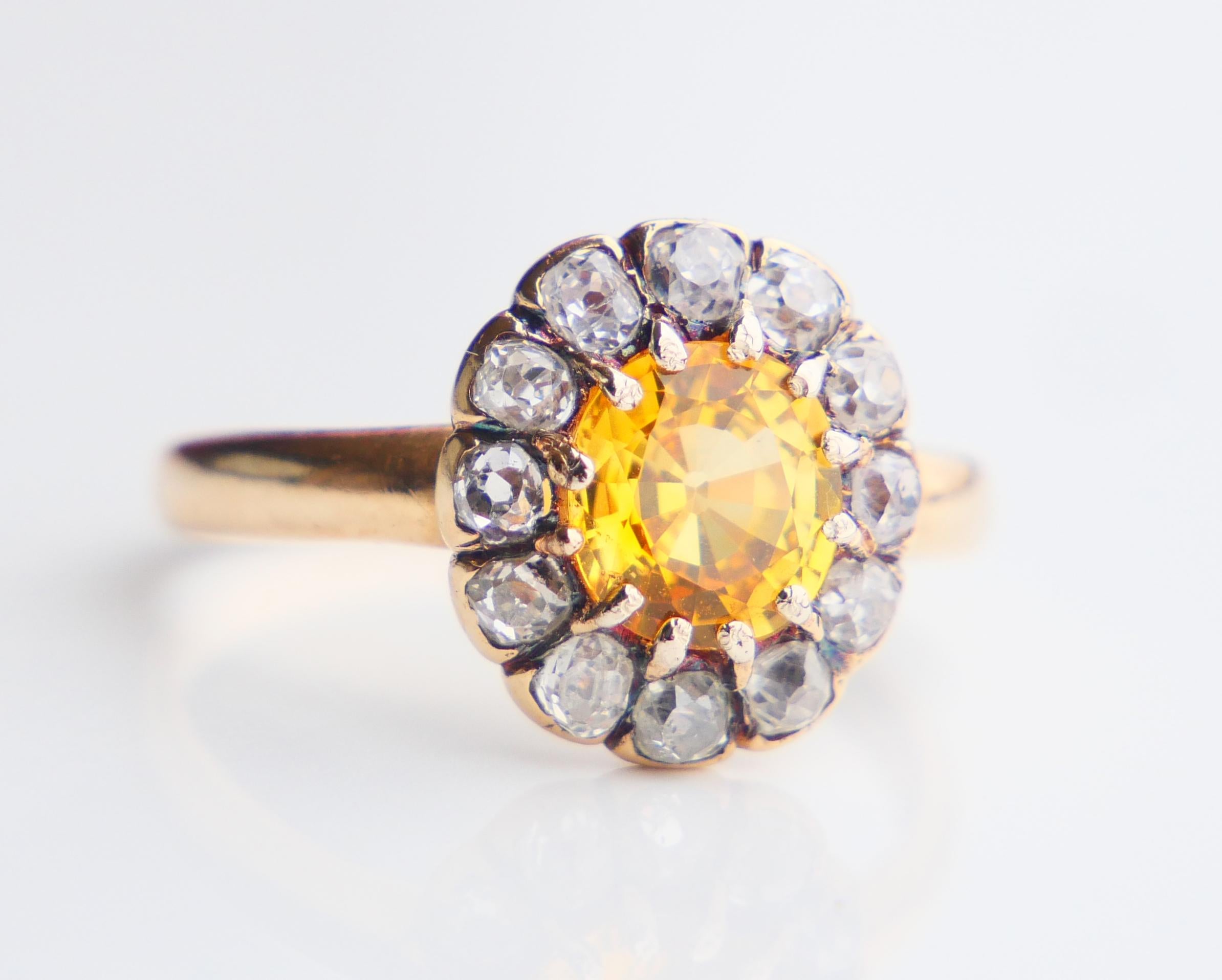 1951 Ring natural 1.75ct Yellow Sapphire 1ctw Diamonds 18K Gold ØUS7.25 / 4.25gr For Sale 8