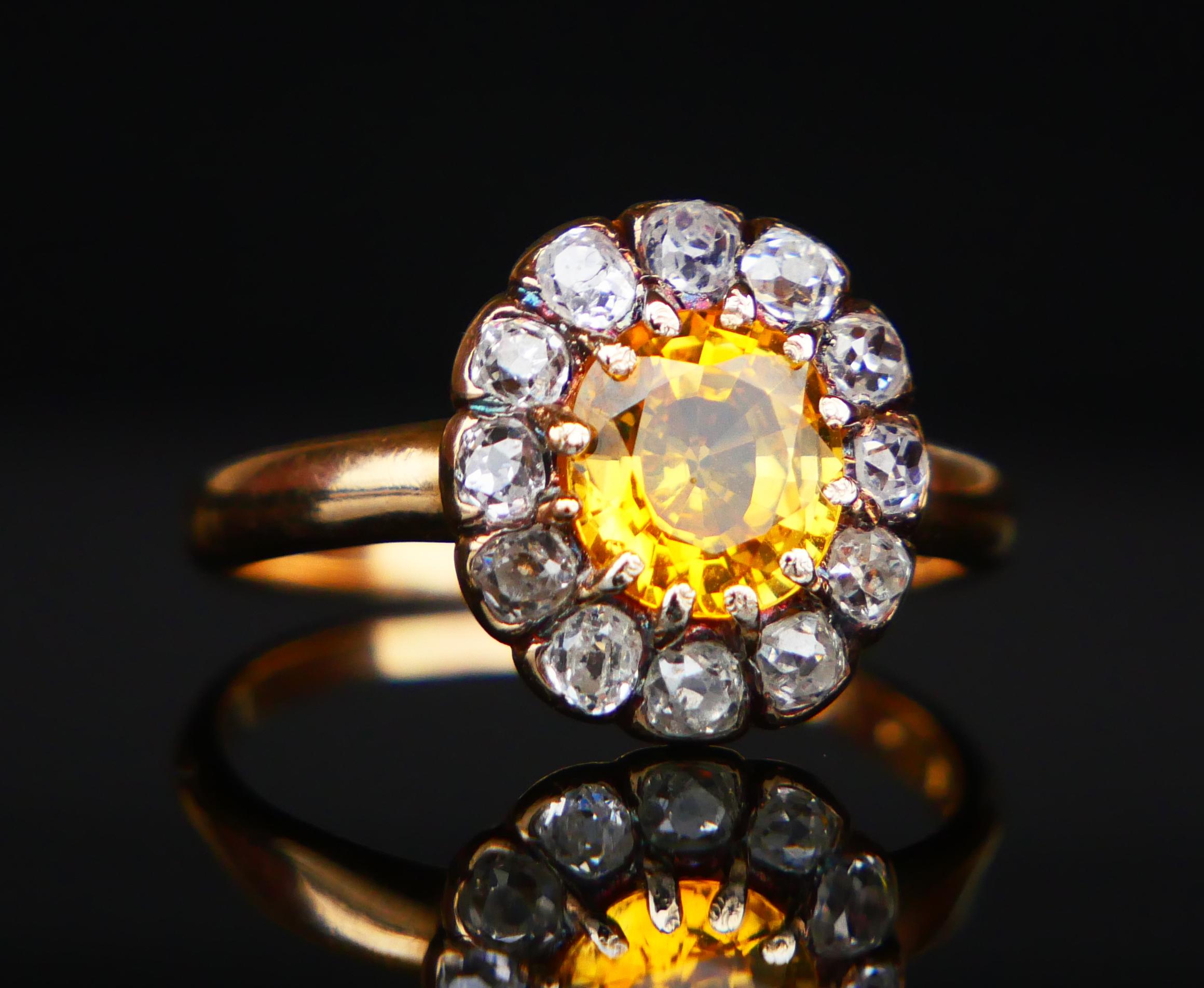 Art Deco 1951 Ring natural 1.75ct Yellow Sapphire 1ctw Diamonds 18K Gold ØUS7.25 / 4.25gr For Sale