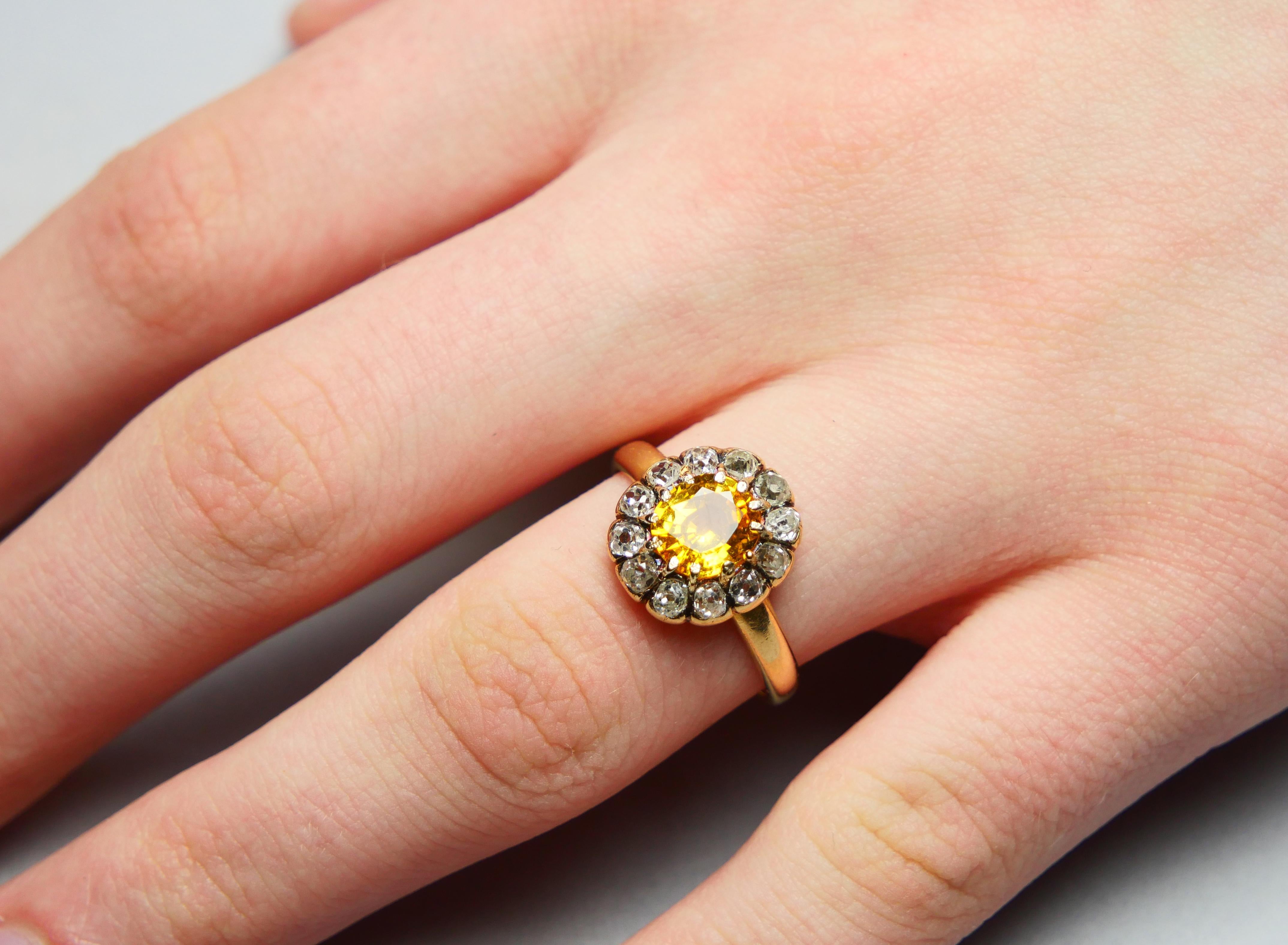 1951 Ring natural 1.75ct Yellow Sapphire 1ctw Diamonds 18K Gold ØUS7.25 / 4.25gr For Sale 2