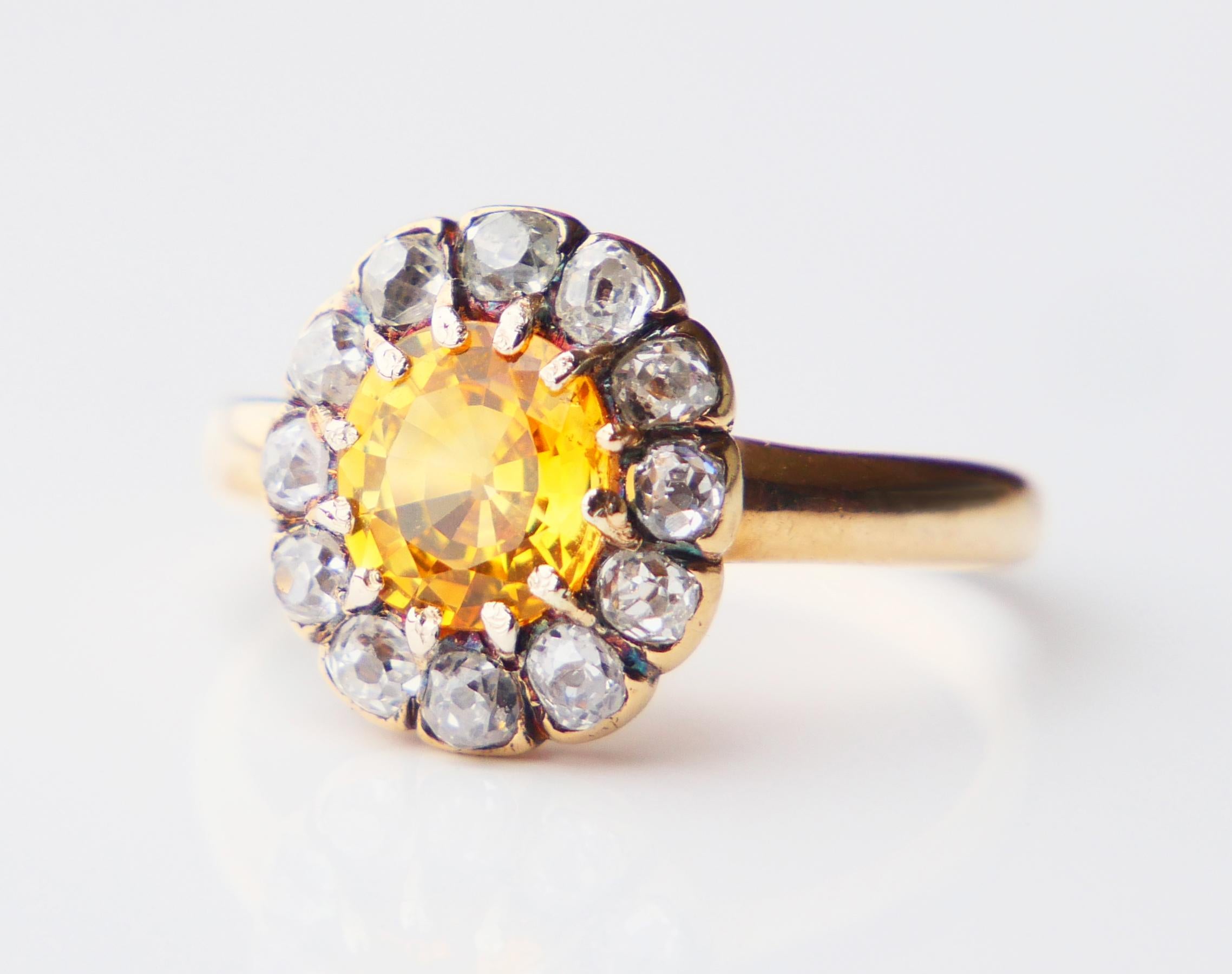 1951 Ring natural 1.75ct Yellow Sapphire 1ctw Diamonds 18K Gold ØUS7.25 / 4.25gr For Sale 5