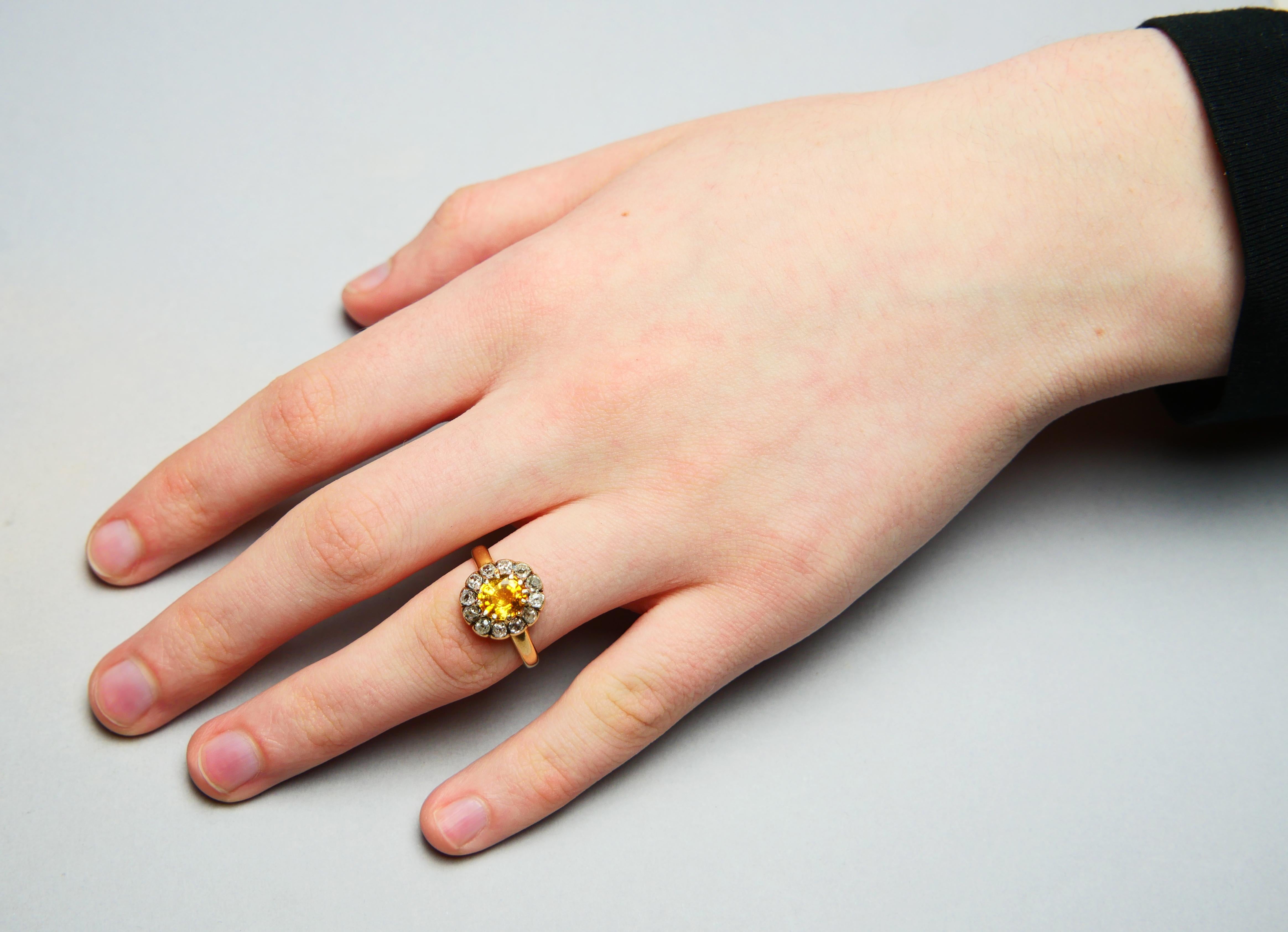 1951 Ring natural 1.75ct Yellow Sapphire 1ctw Diamonds 18K Gold ØUS7.25 / 4.25gr For Sale 3