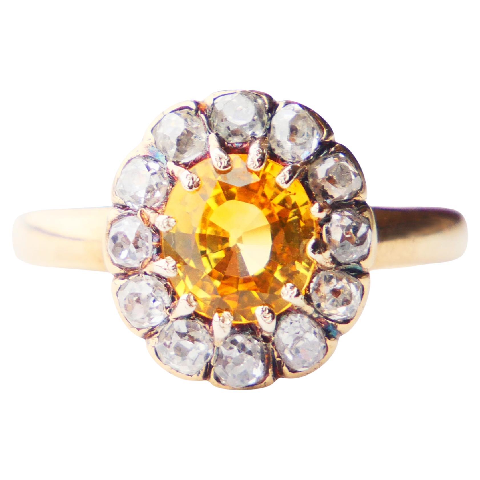 1951 Ring natural 1.75ct Yellow Sapphire 1ctw Diamonds 18K Gold ØUS7.25 / 4.25gr