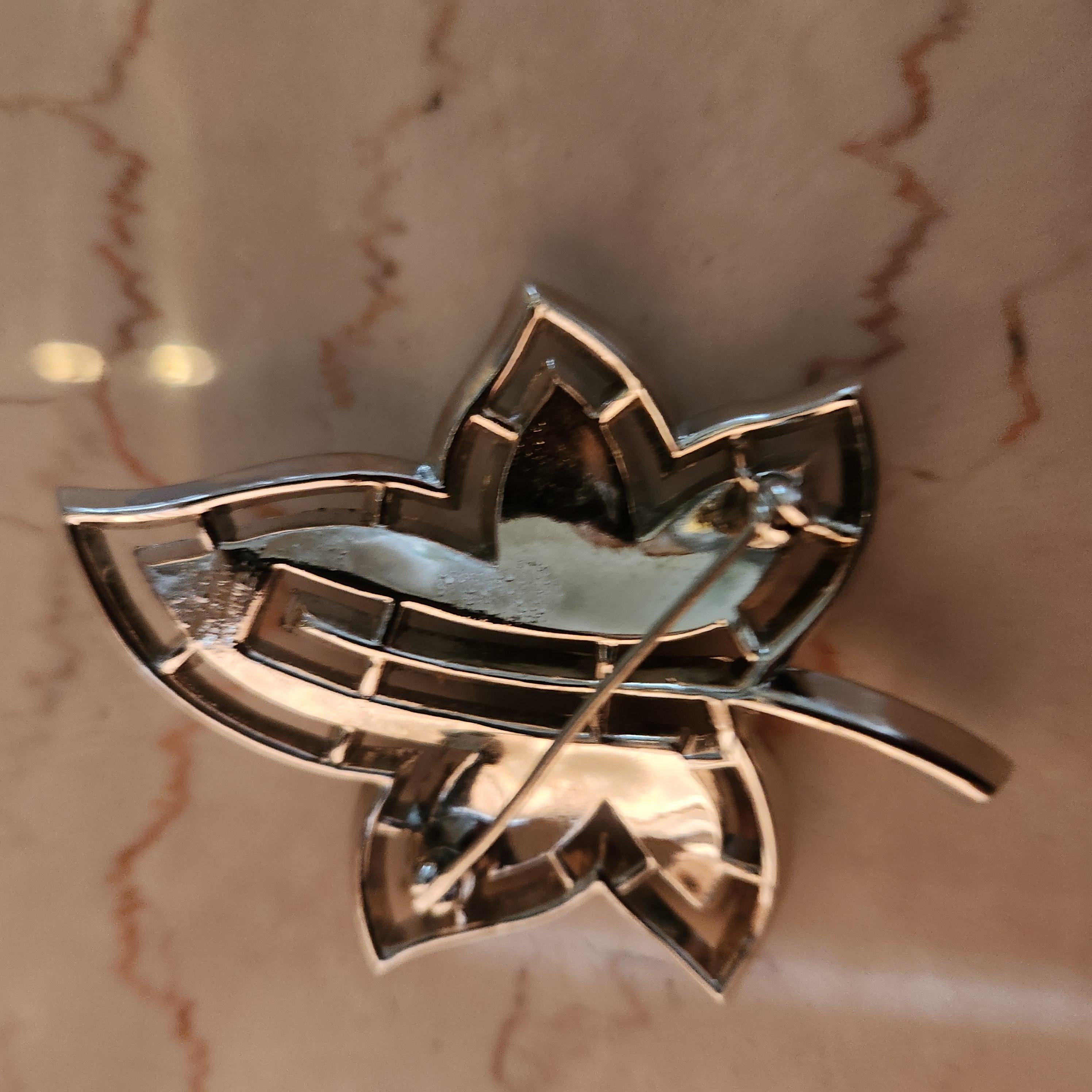 1951 Trifari Alfred Philippe Leaf Brooch Diamanté Pavé For Sale 6