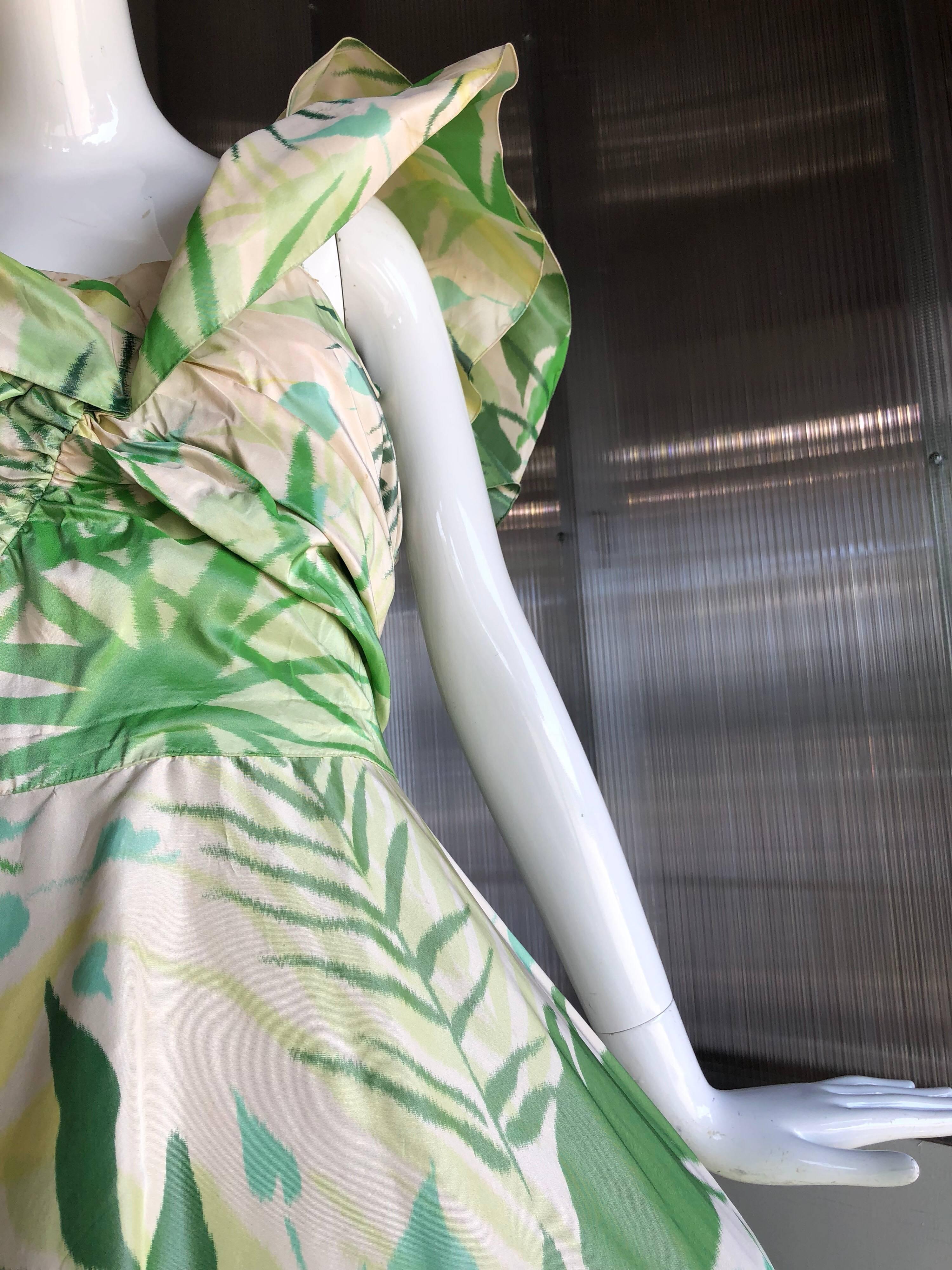 Adrian Original Full Skirted Summer Print Ball Gown with Winged Shoulders, 1952 In Excellent Condition In Gresham, OR