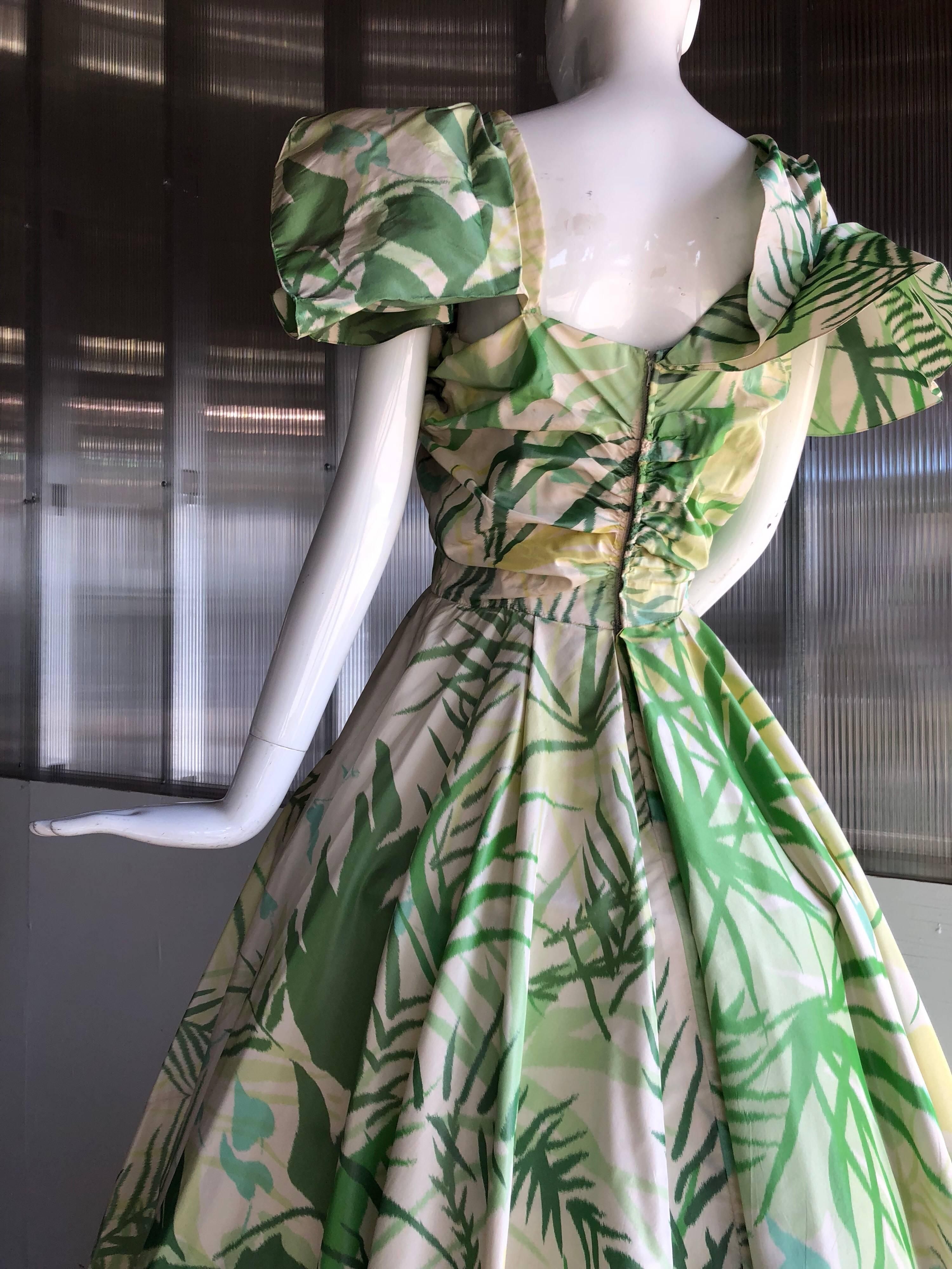 Adrian Original Full Skirted Summer Print Ball Gown with Winged Shoulders, 1952 3