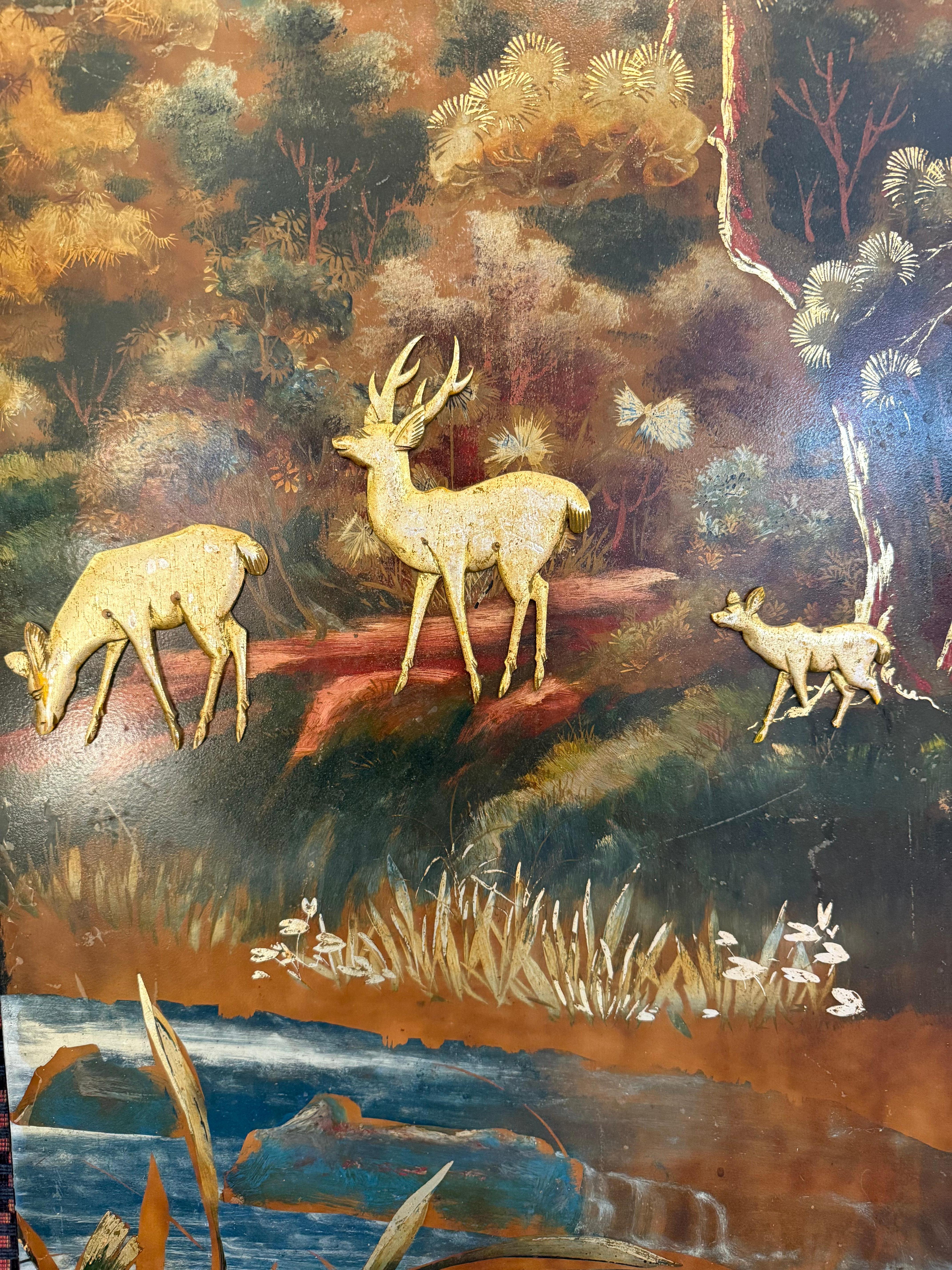 Wood 1952 Antoine Alarie Signed Painting With Gold Leaves For Sale