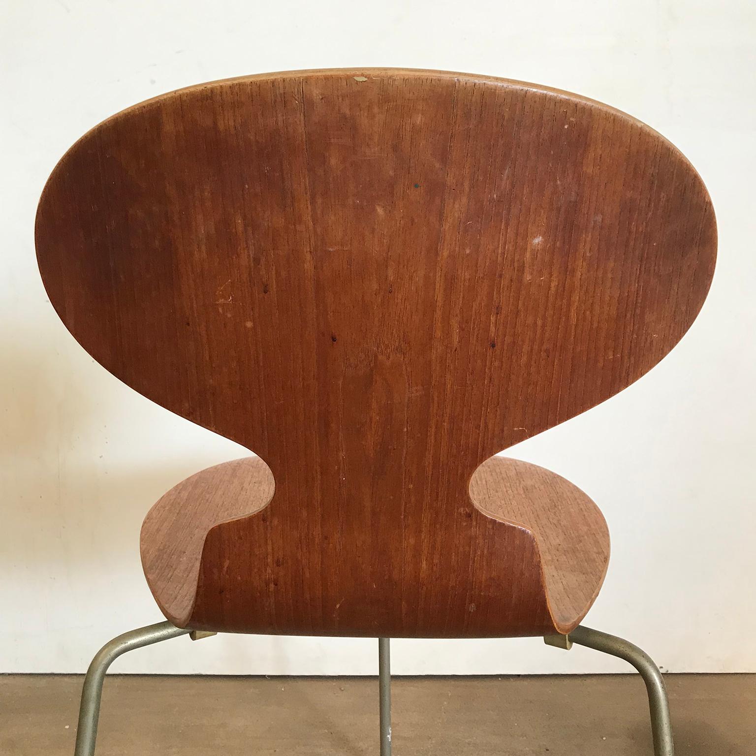 1952, Arne Jacobsen, for Fritz Hansen, Original Early Ant Chair Wood, Metal Mark 1