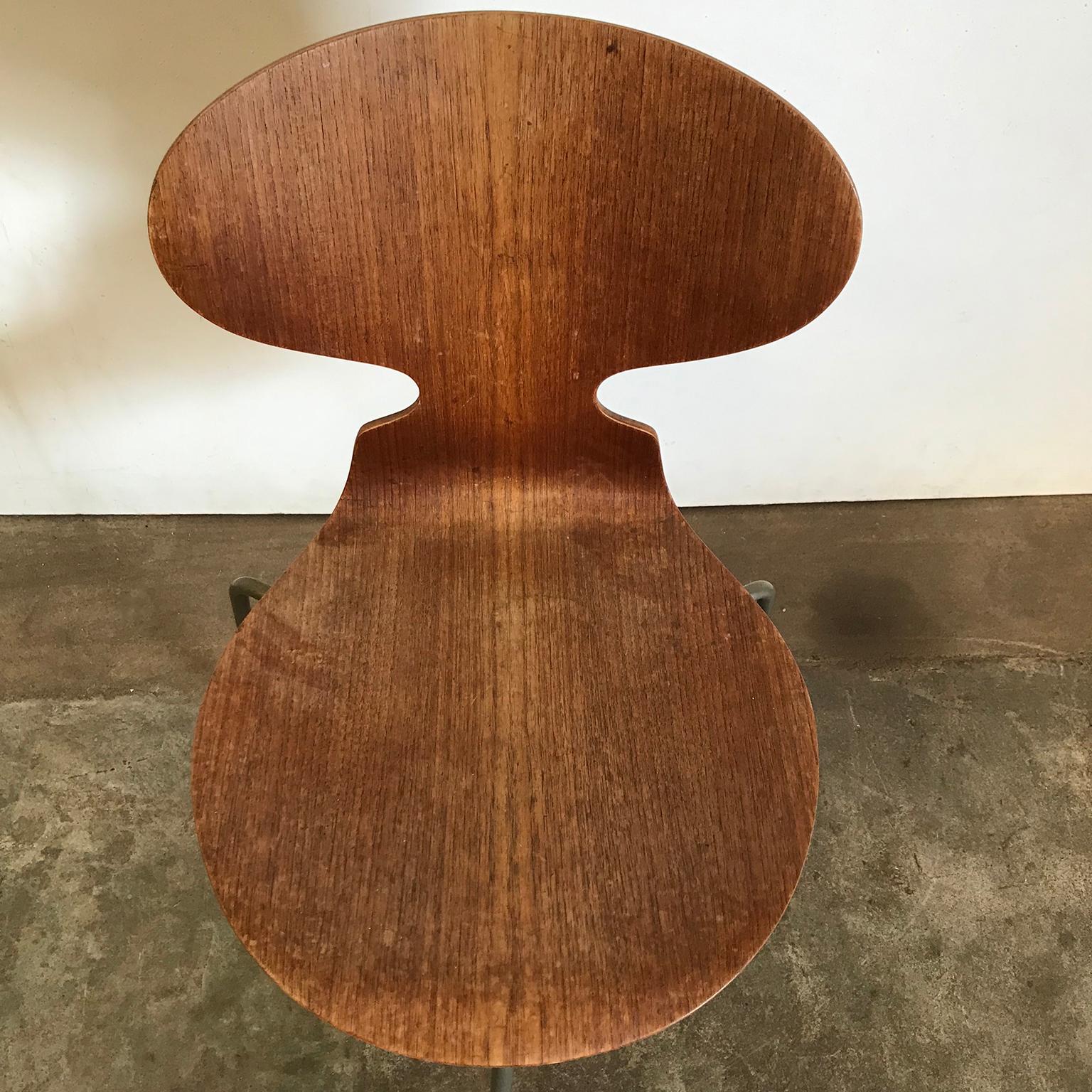 1952, Arne Jacobsen, for Fritz Hansen, Original Early Ant Chair Wood, Metal Mark 2
