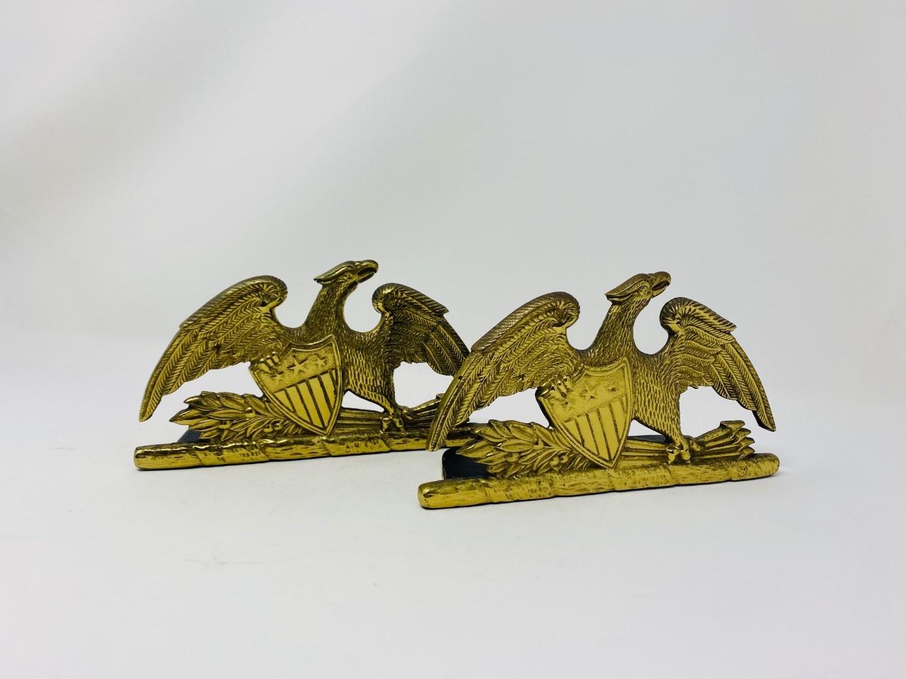 Mid-Century Modern 1952 Brass Eagle Bookends by Virginia Metalcrafters For Sale