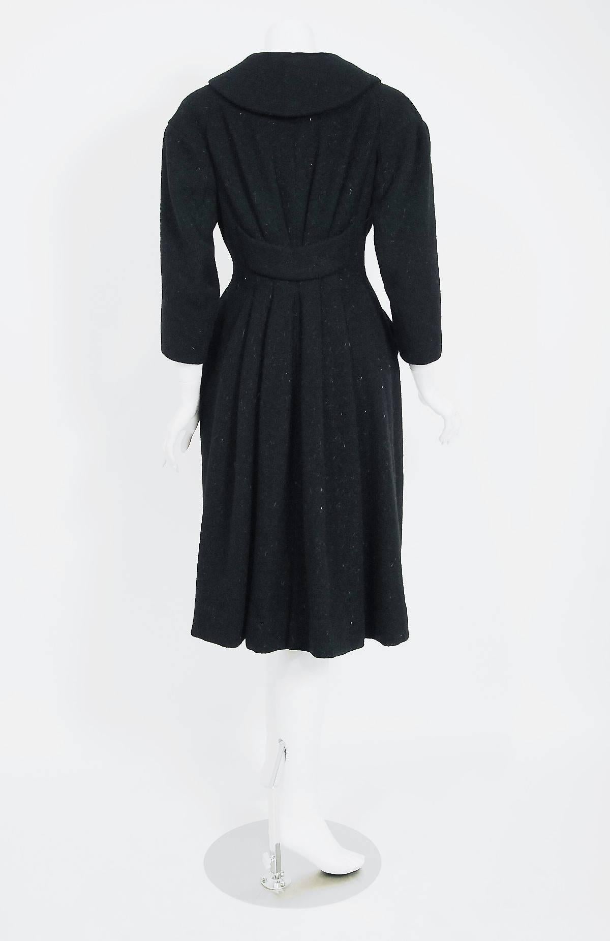 Vintage 1952 Charles James Couture Documented Museum-Held Black Princess Coat In Good Condition In Beverly Hills, CA