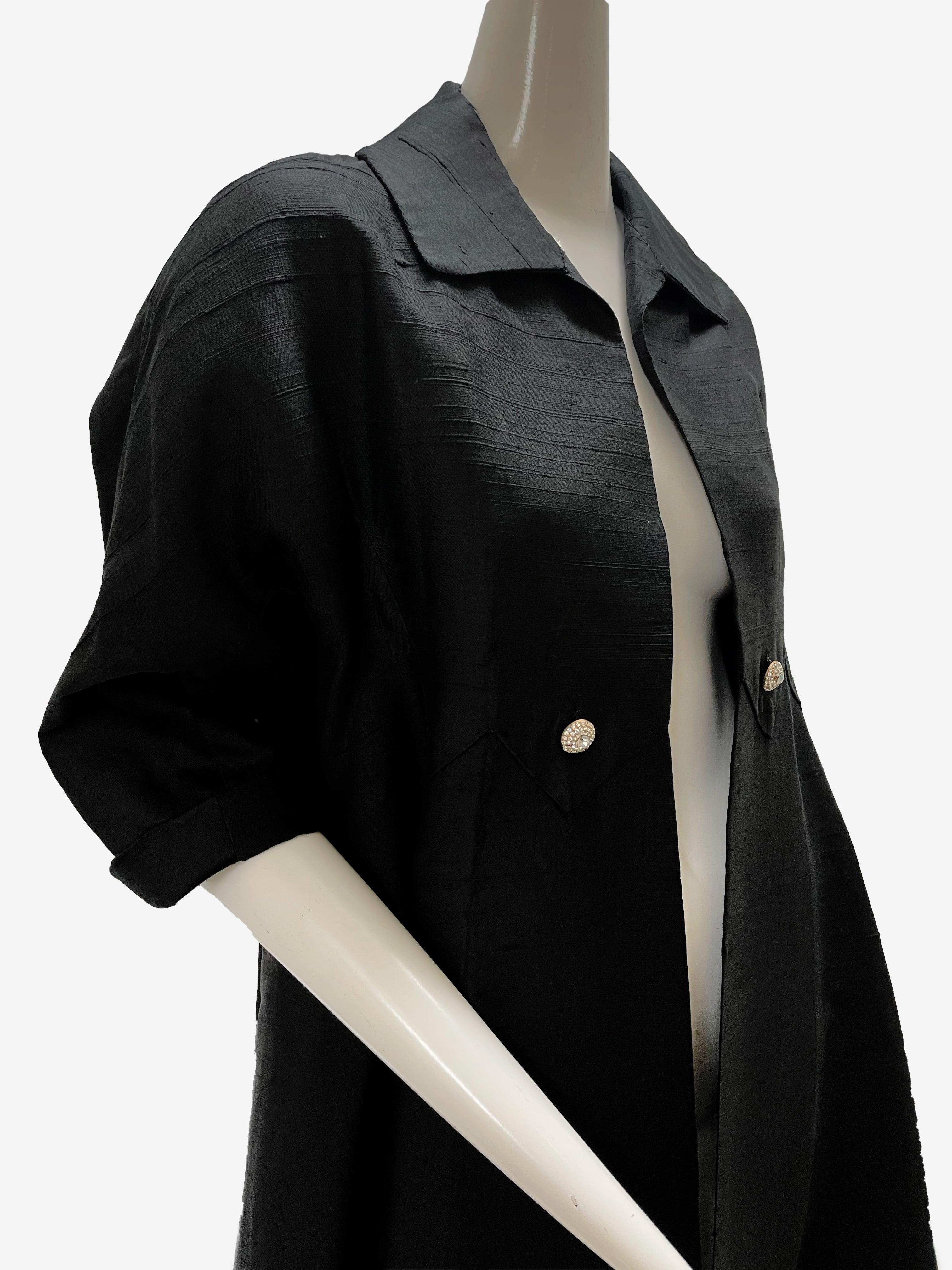 Women's 1952 Christian Dior Spring/Summer Couture Black Dupioni Silk Opera Swing Coat