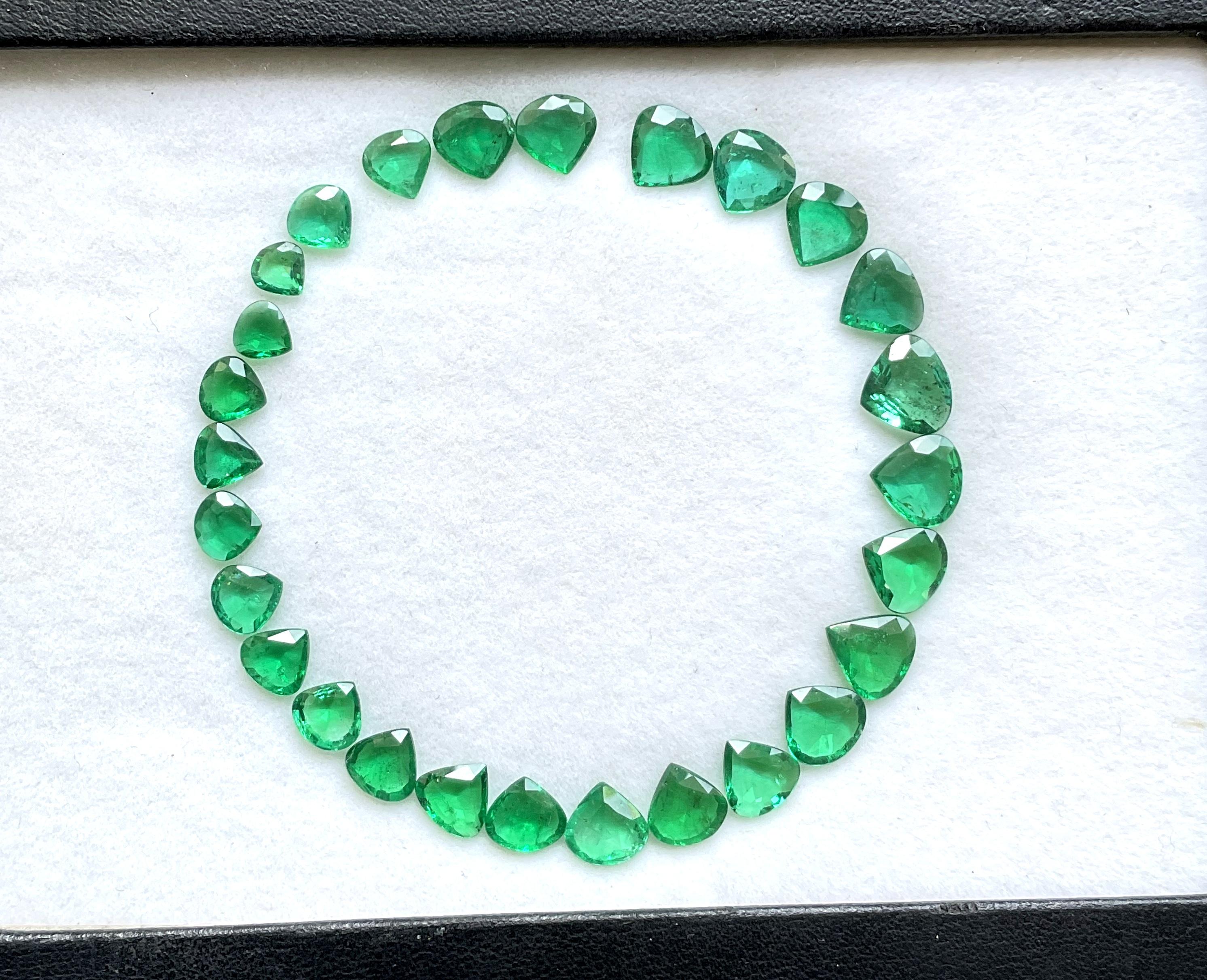 Art Deco 19.52 cts Zambian Emerald Heart Layout Suite Faceted Cut stone for fine Jewelry