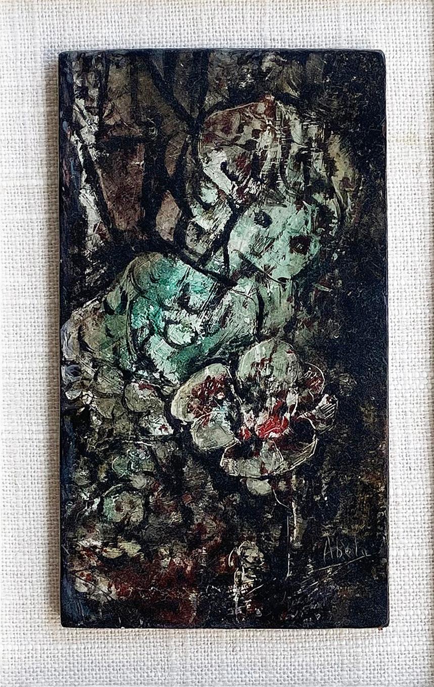 1952 Eduardo Abela Cuban Oil Painting on Wood “Girl With Flower” 

Offered for sale is an abstract oil painting on wood by the Cuban artist Eduardo Abela (1889-1965). This painting is circa 1952 and is framed under glass with a burlap matt board