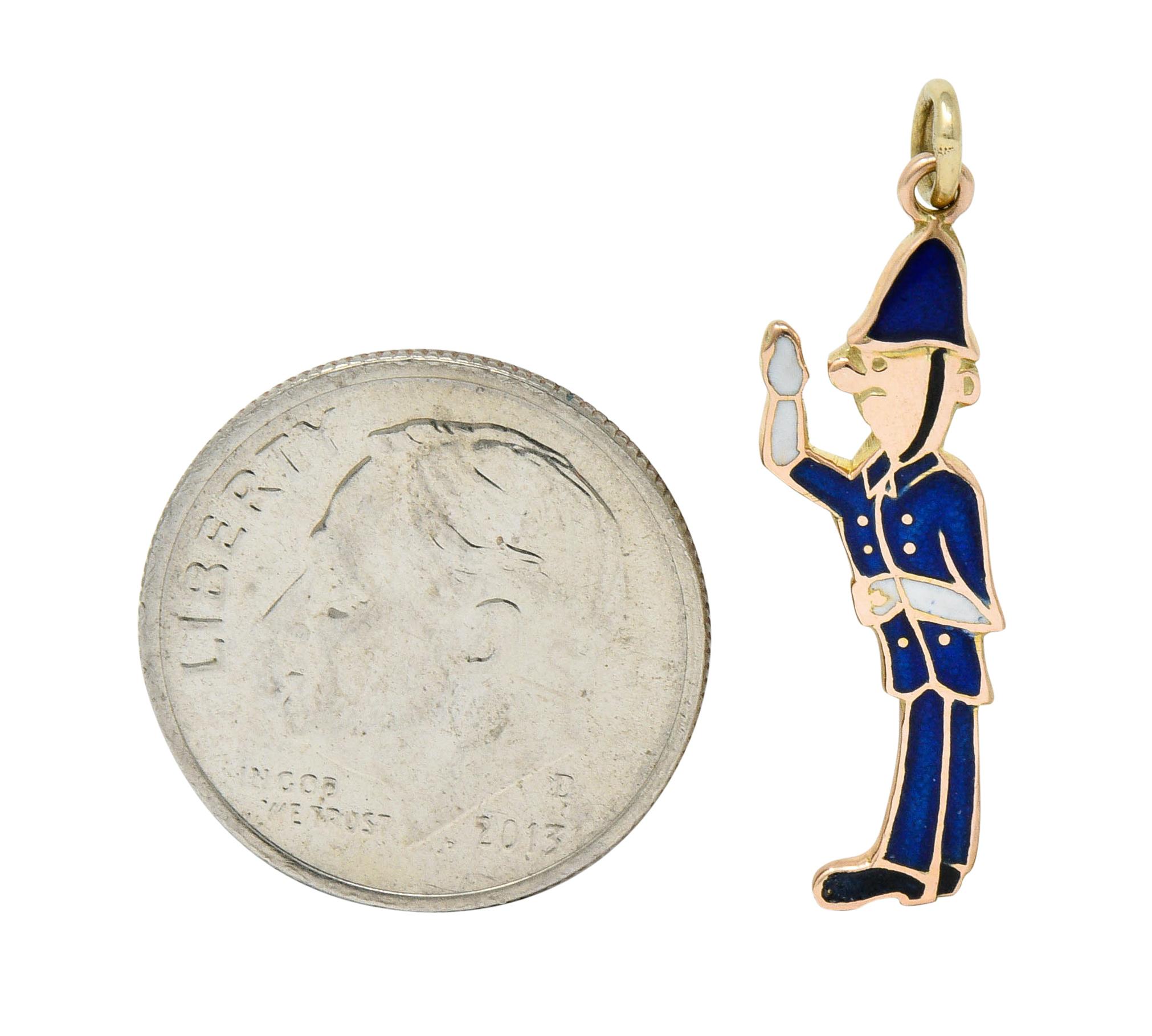 1952 Enamel 9 Karat Rose Gold British Bobby Police Officer Charm In Excellent Condition For Sale In Philadelphia, PA