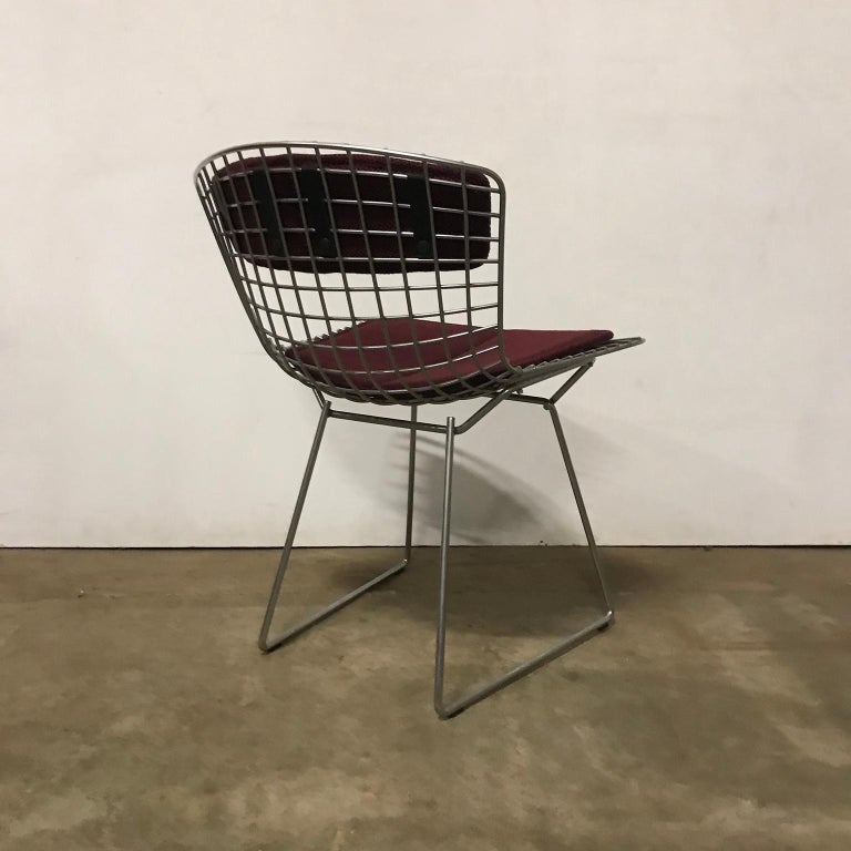 1952, Harrie Bertoia, Knoll International, Rarely Upholstered Wire Dining Chair For Sale at 1stDibs