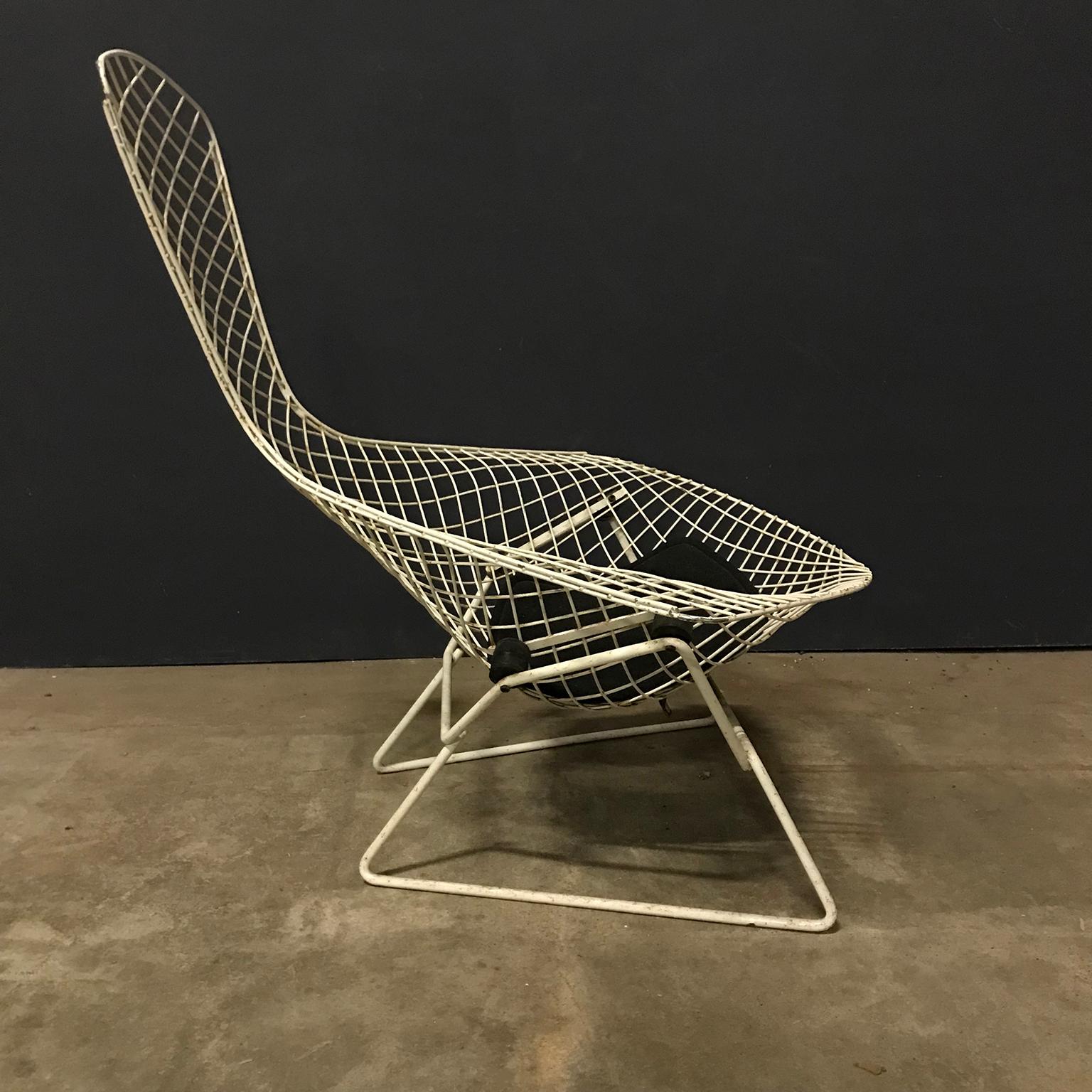American 1952, Harry Bertoia, Knoll International, Bird Chair in White with Black Pillow