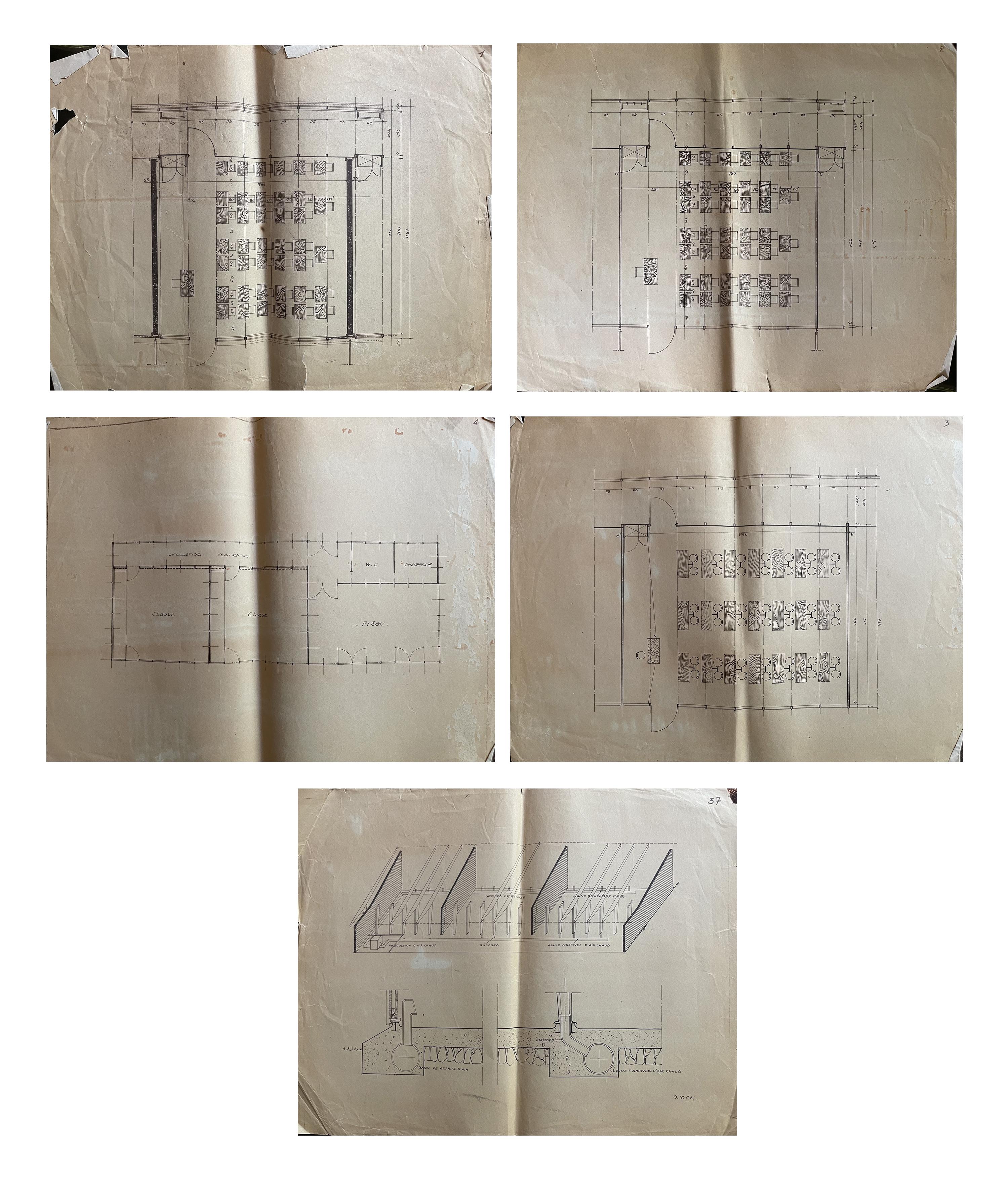 Mid-20th Century 1952, Jean Prouvé Set 22 Plans Architecture