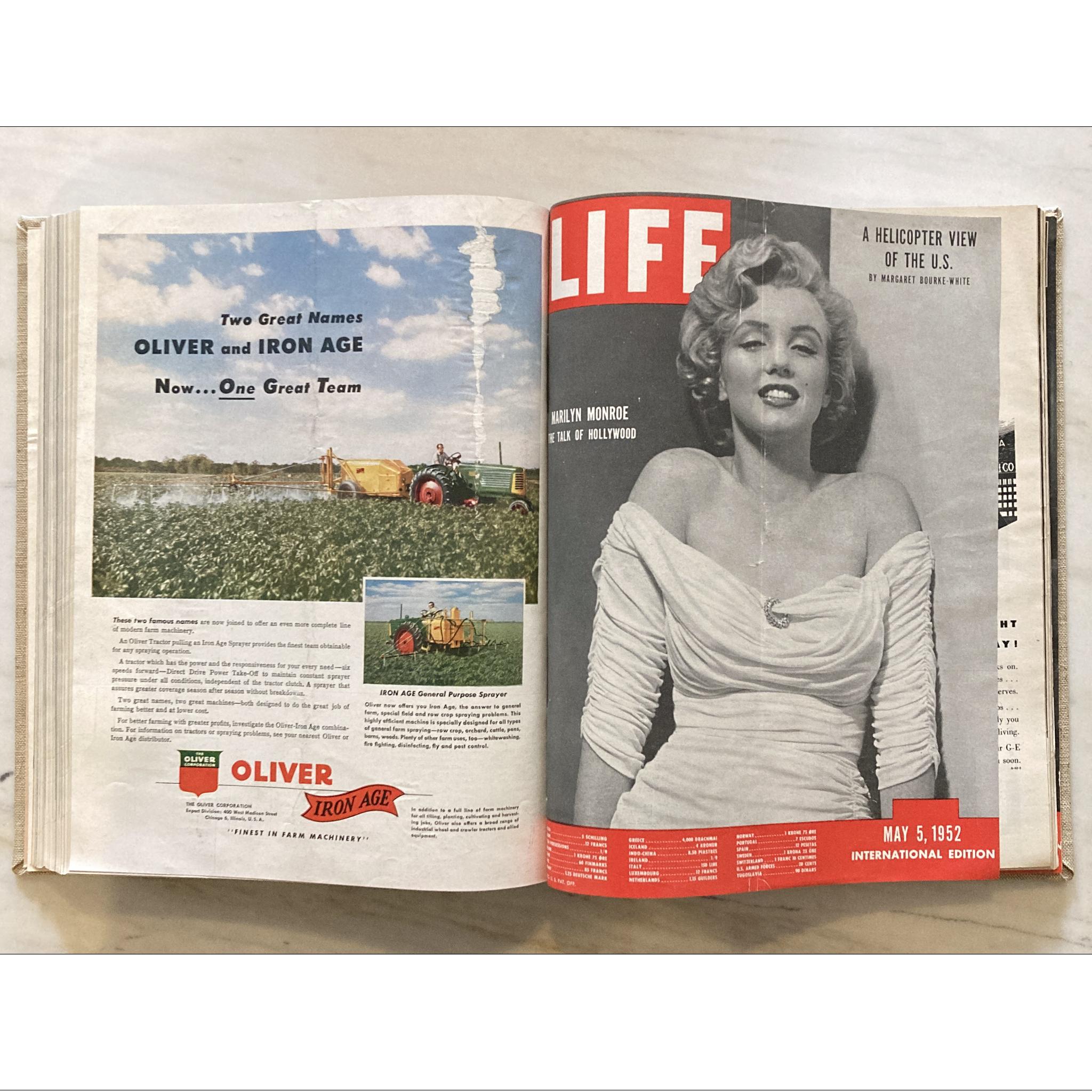 1952 Life Magazines Volume relié, y compris le numéro de Marilyn Monroe, janvier-juin 13 numéros en vente 8