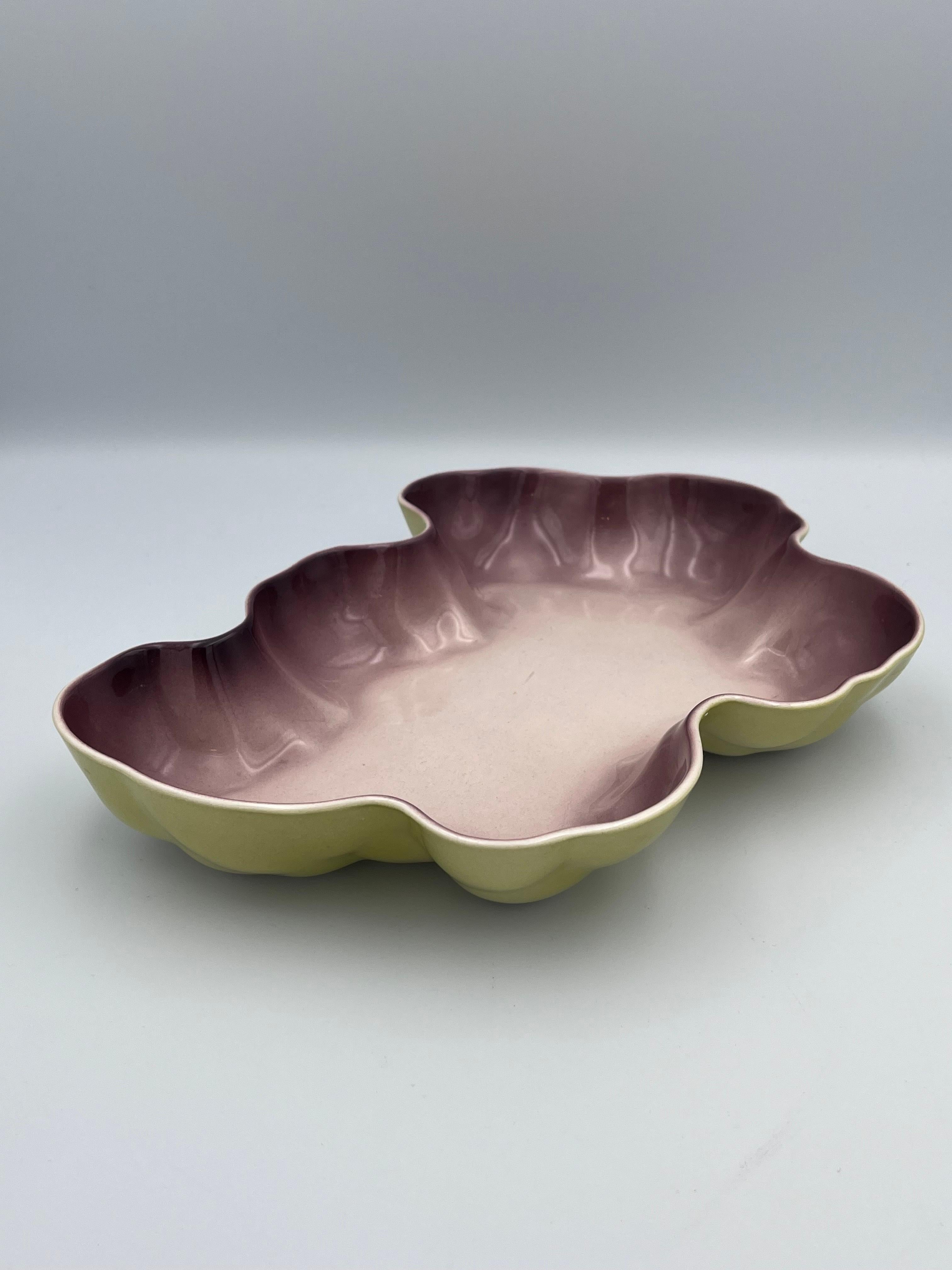 Mid-Century Modern 1952 Los Angeles Potteries Amorphous Ceramic Flamingo Bowl in Yellow For Sale