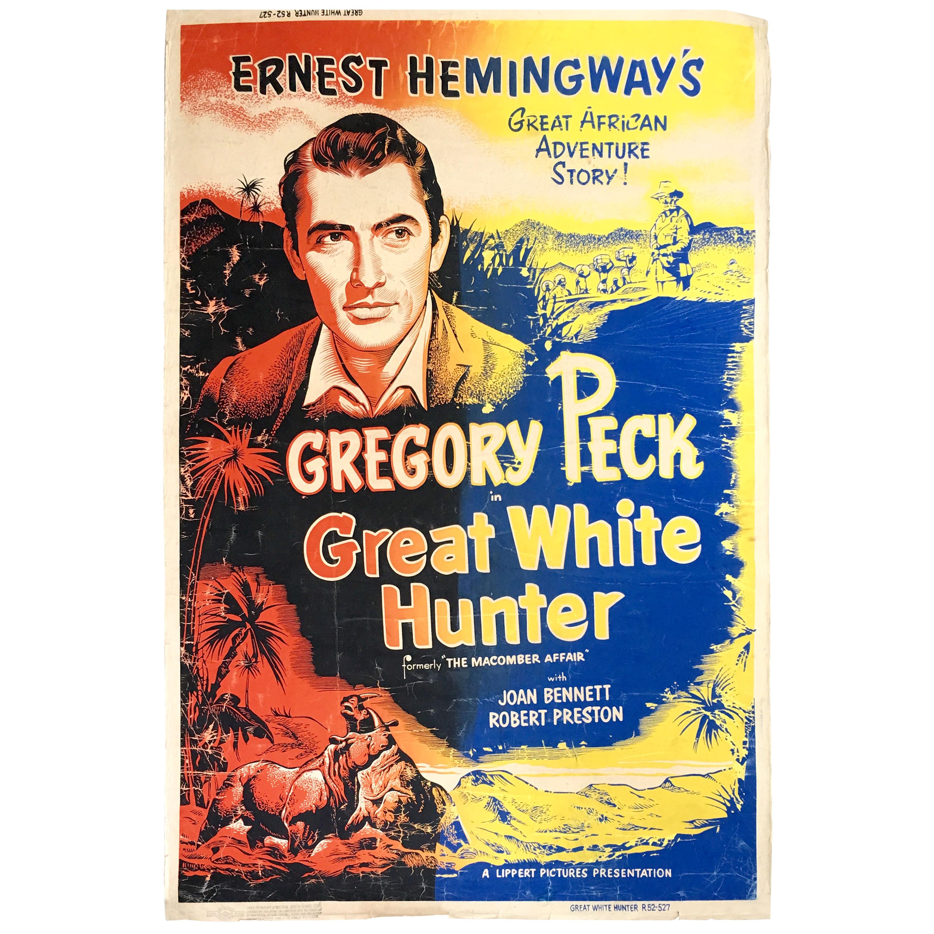 1952 Original Full Size Movie Poster Ernest Hemingway's, "Great White Hunter" For Sale