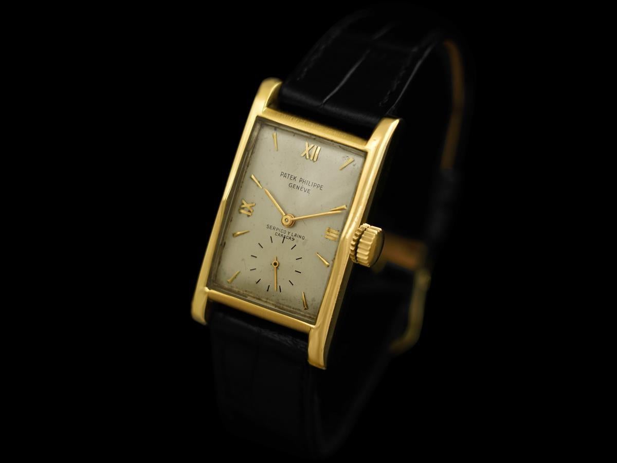 1952 PATEK PHILIPPE Herrenuhr „Pagoda“ Serpico Y Laino - Original mit Papieren im Zustand „Hervorragend“ im Angebot in Suwanee, GA