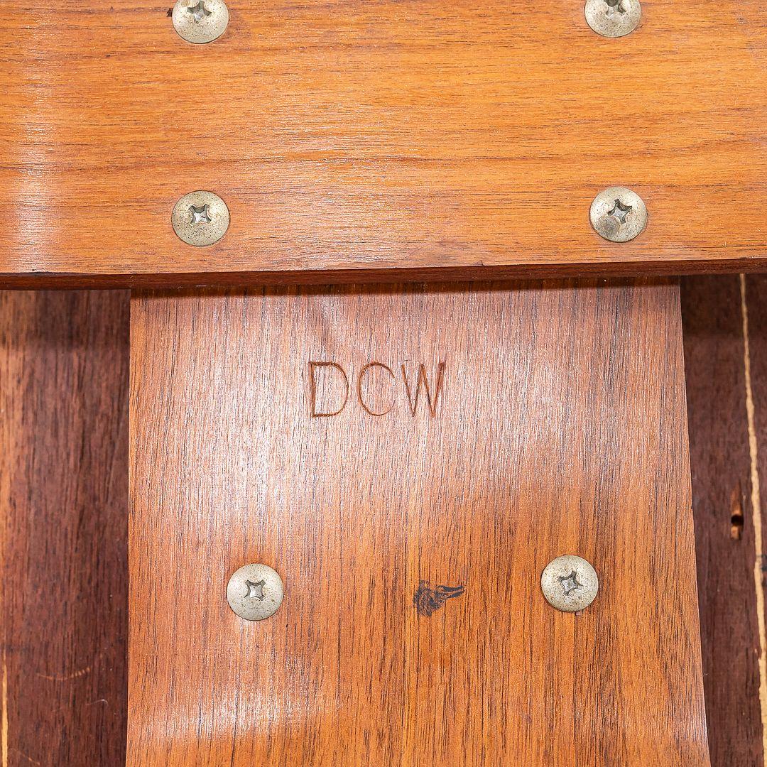 1952 Rare Herman Miller Eames DCW Dining Chair in Walnut w/ Leather Upholstery In Good Condition For Sale In Philadelphia, PA