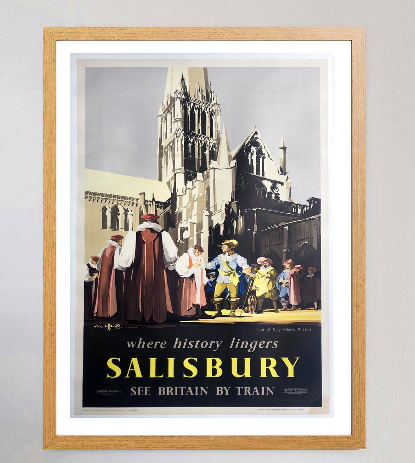 1952 Salisbury - British Railways Original Vintage Poster In Good Condition For Sale In Winchester, GB
