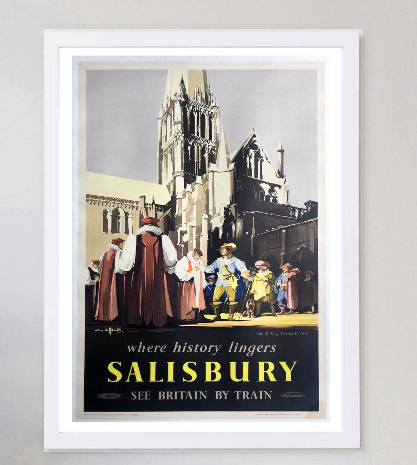 Affiche vintage d'origine de Salisbury - British Railways de 1952 Bon état - En vente à Winchester, GB