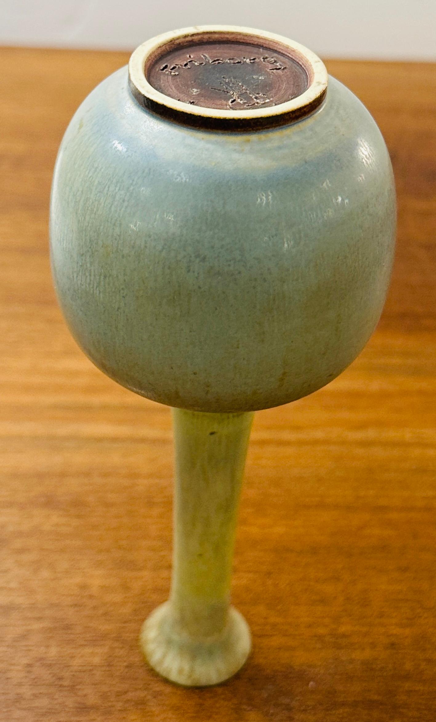 1952 Swedish Light Brown-Green Stoneware Vase by Berndt Friberg for Gustavsberg For Sale 11