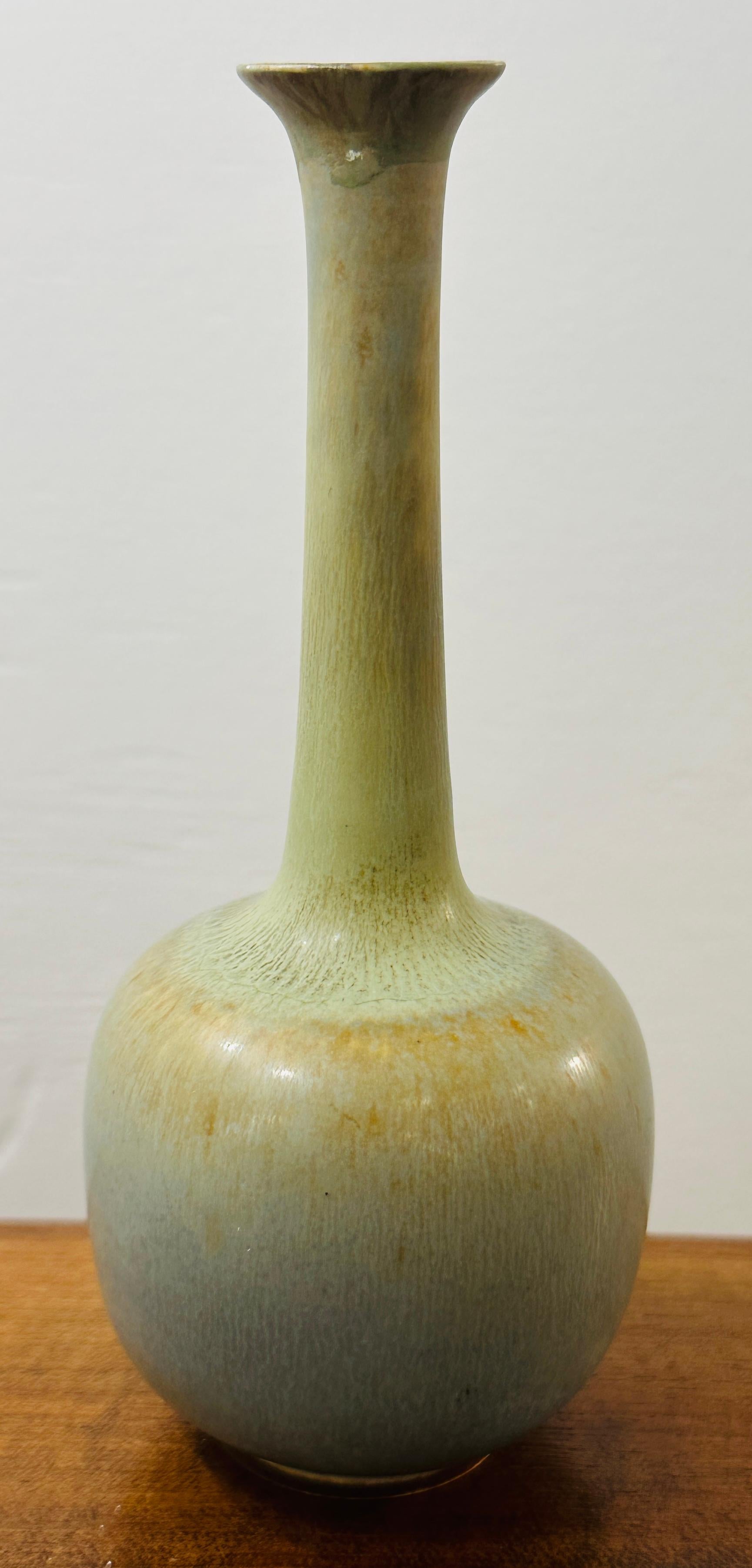 Mid-Century Modern 1952 Swedish Light Brown-Green Stoneware Vase by Berndt Friberg for Gustavsberg For Sale