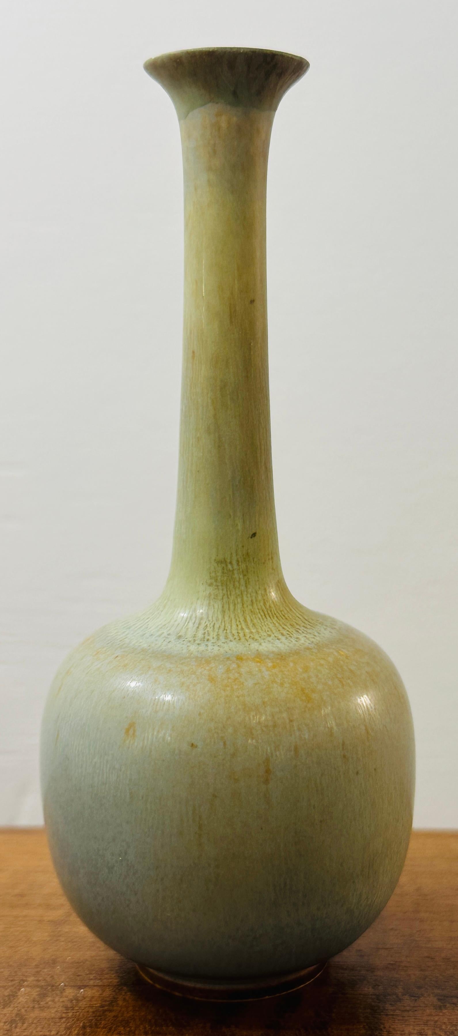 20th Century 1952 Swedish Light Brown-Green Stoneware Vase by Berndt Friberg for Gustavsberg For Sale