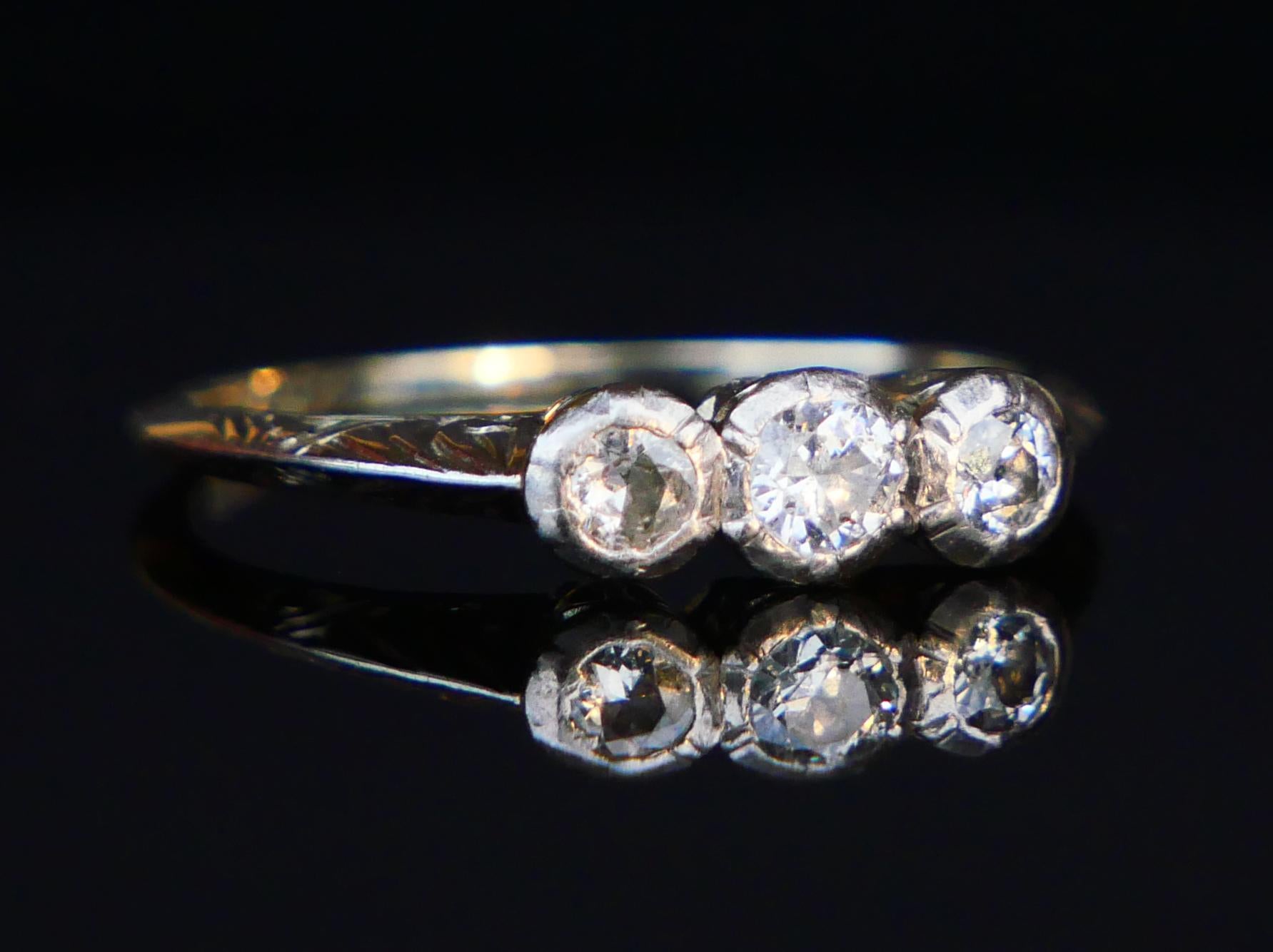 Retro 1952 Three Stones Ring 0.7 ctw Diamonds solid 18K White Gold Ø 7.25US / 2.4gr For Sale